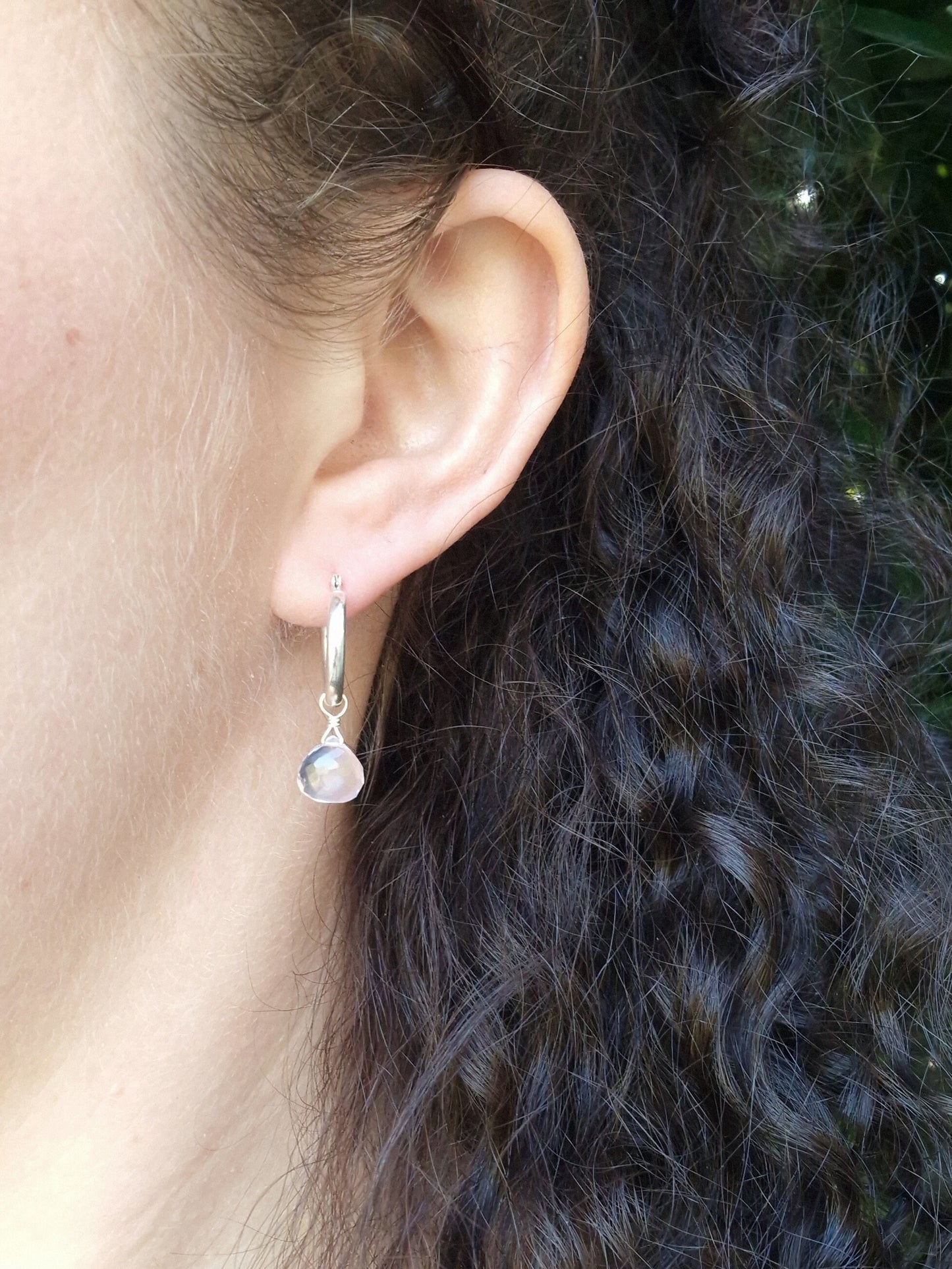 Rose quartz hoop earrings