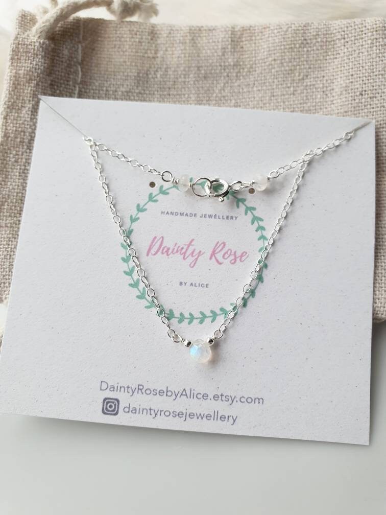 Silver necklace with green beads on a Dainty Rose by Alice card