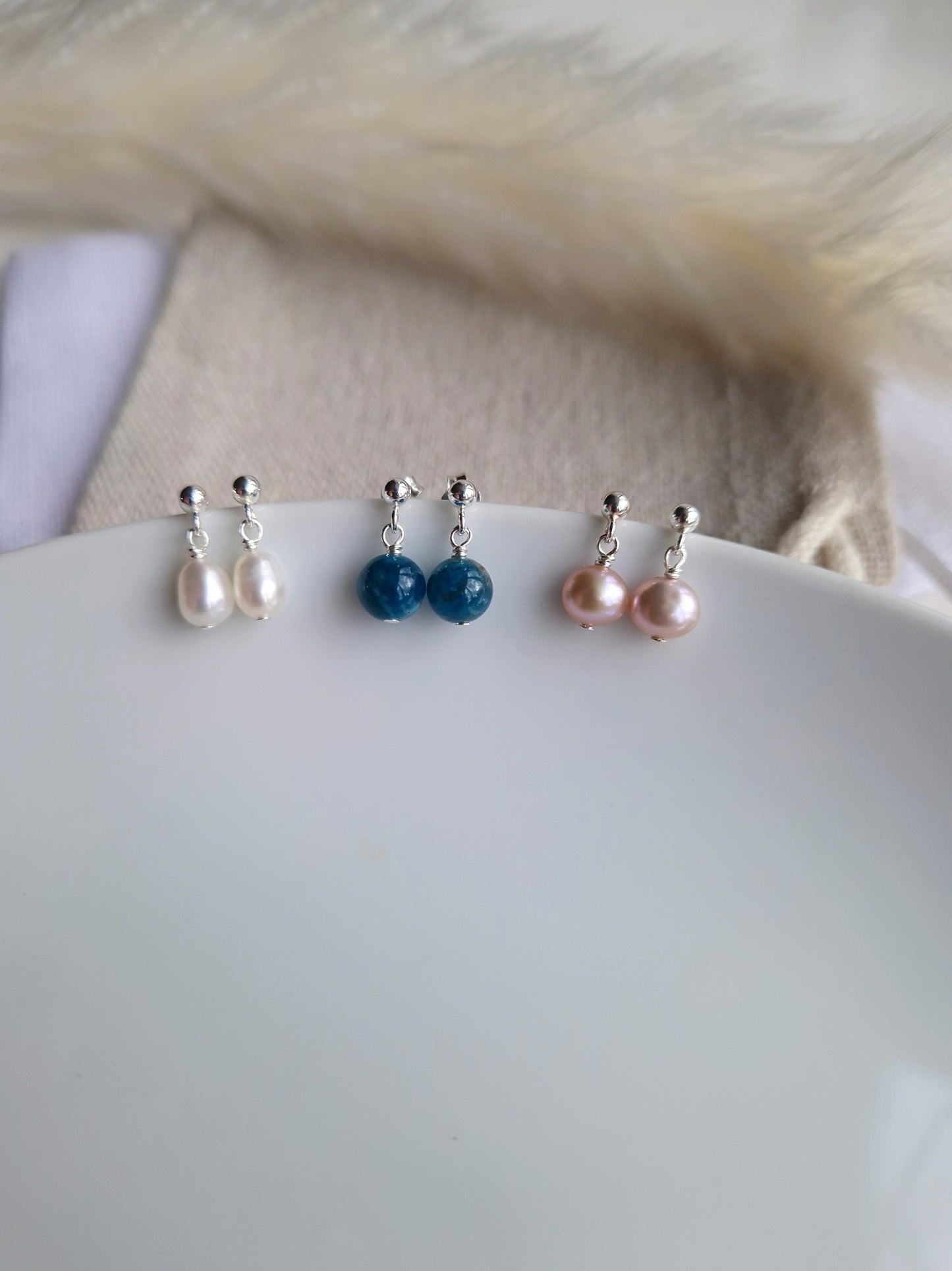 dainty tiny pearl gemstone earrings