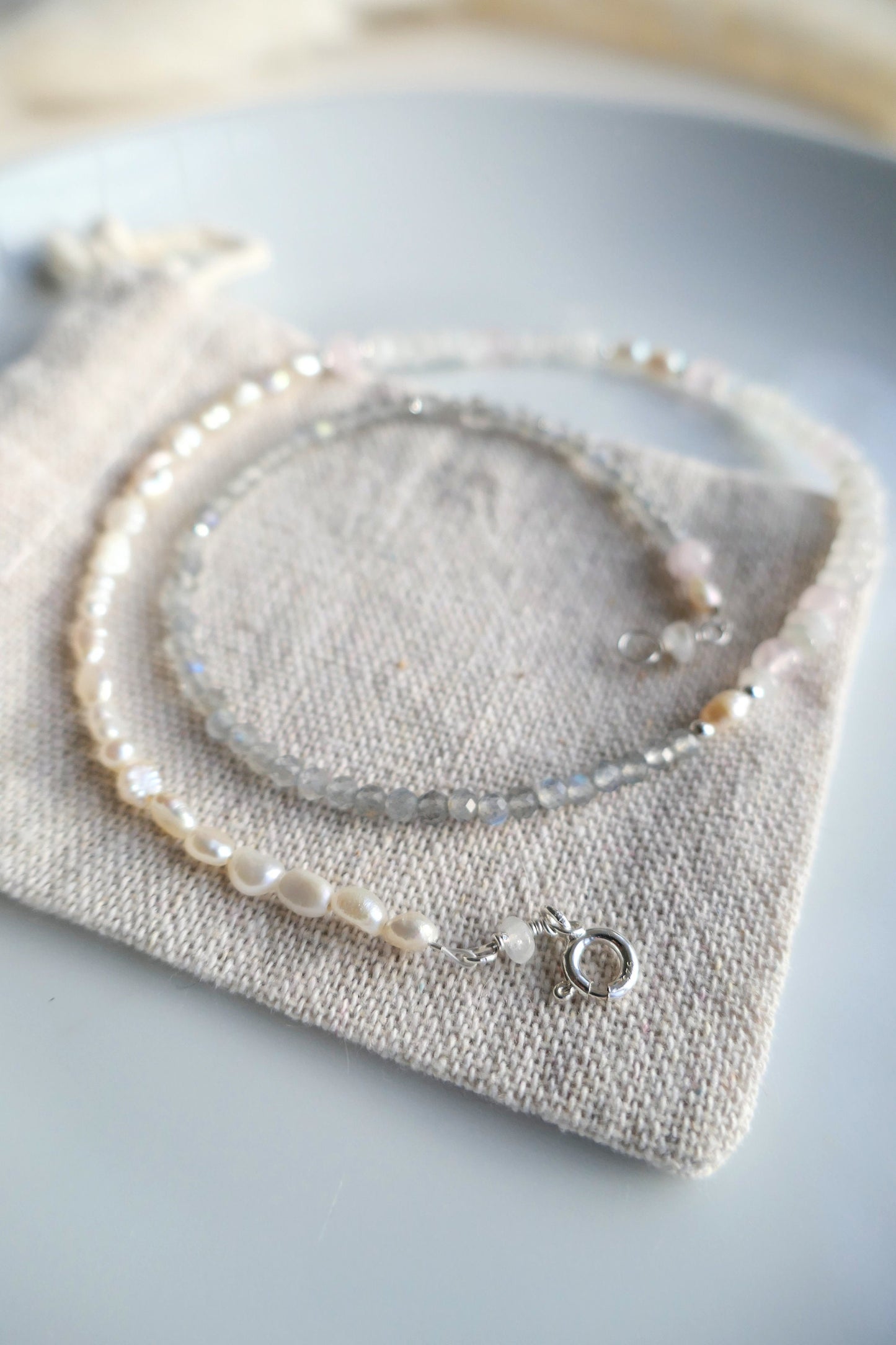 Genuine pearl and crystal beaded necklace
