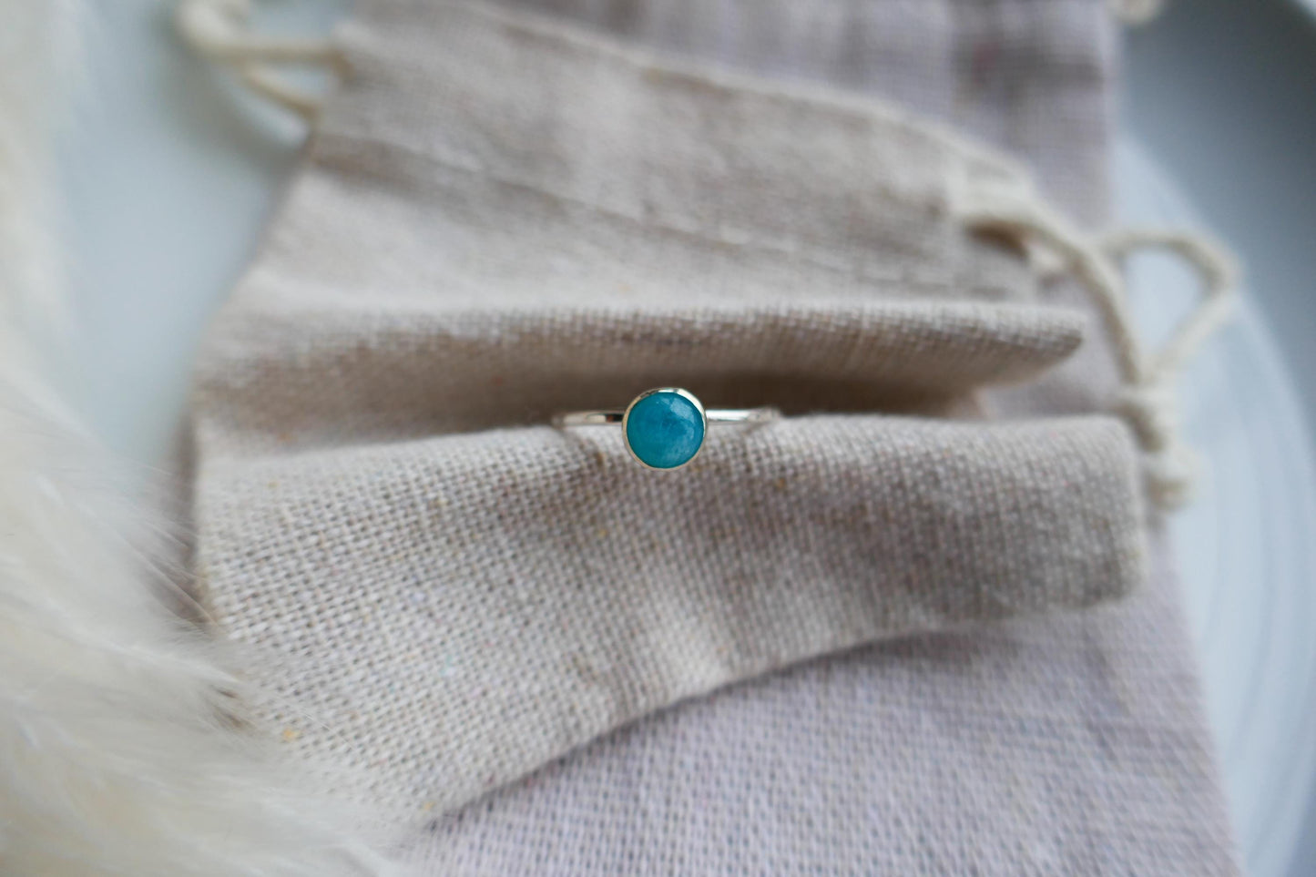 Dainty amazonite and sterling silver ring | Handmade faceted crystal ring | Thin band gemstone ring | Blue boho ring with silver