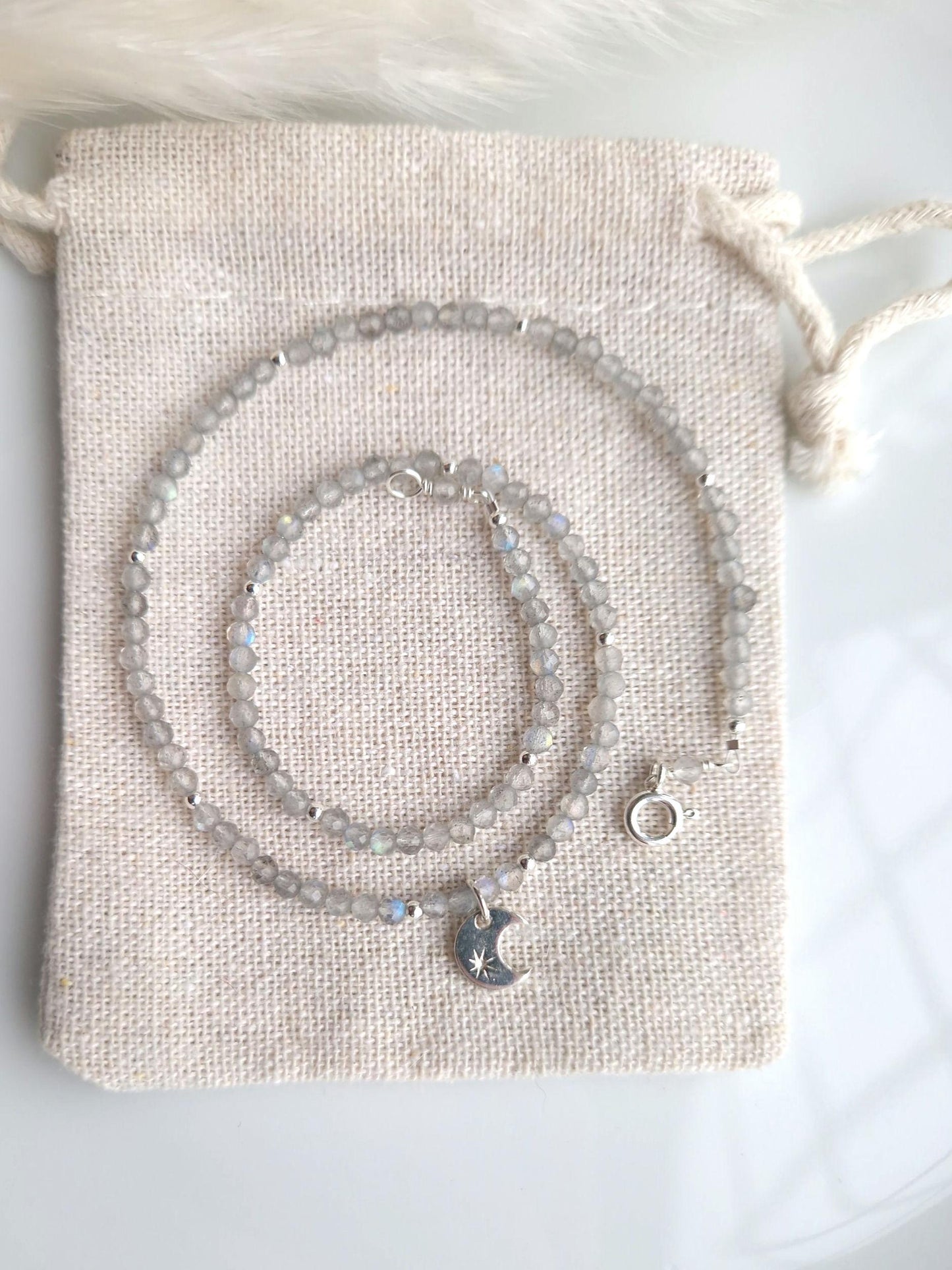 Labradorite moon beaded necklace