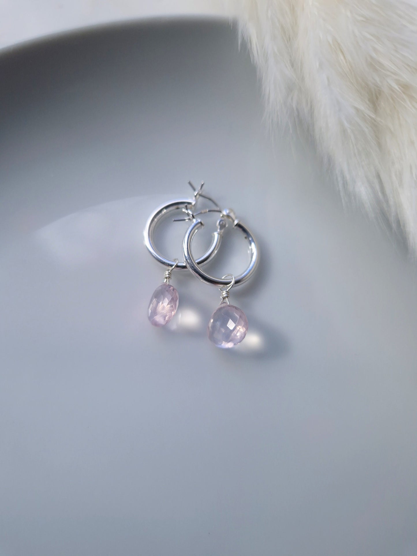 Rose quartz hoop earrings