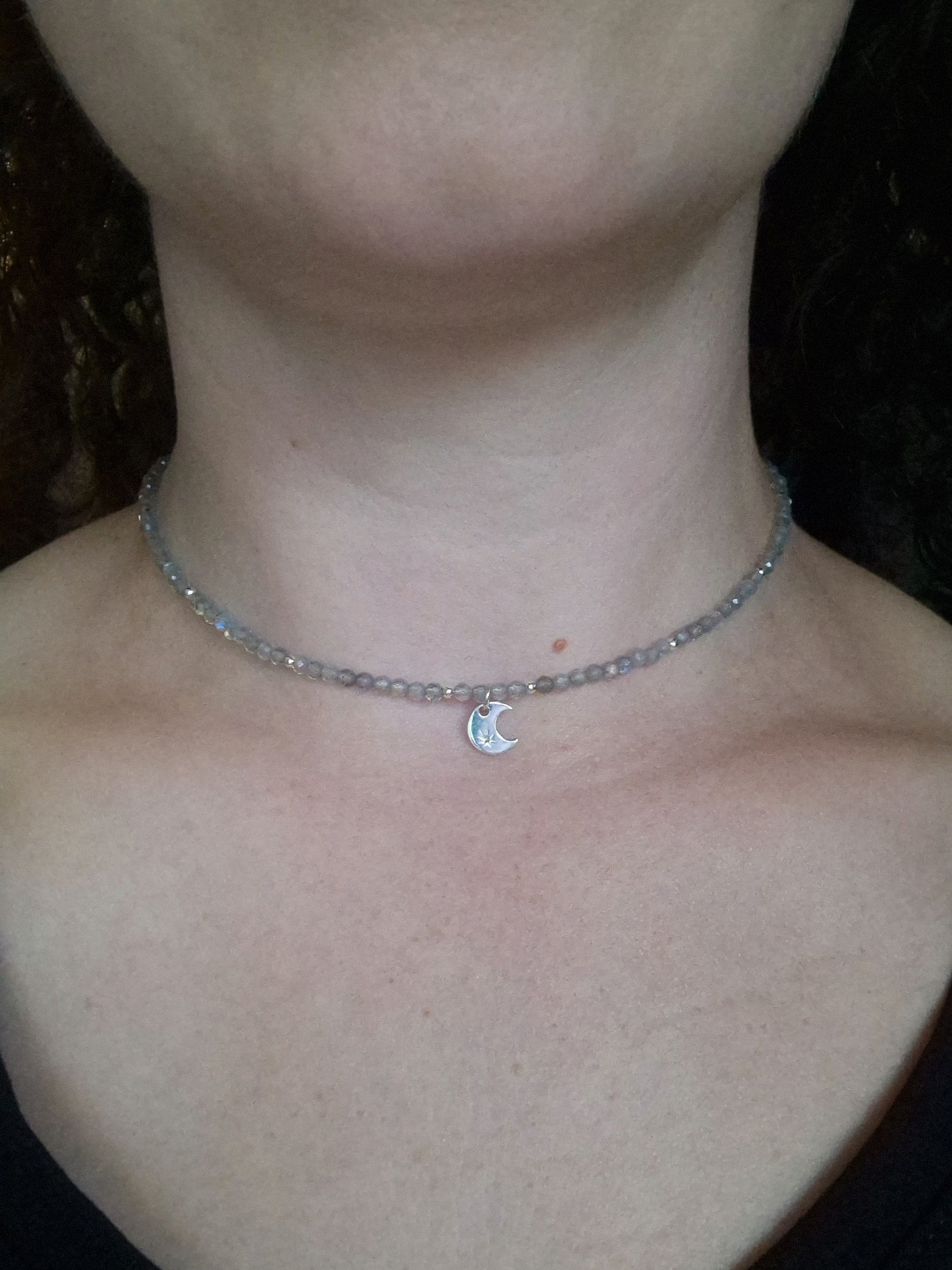 Labradorite moon beaded necklace