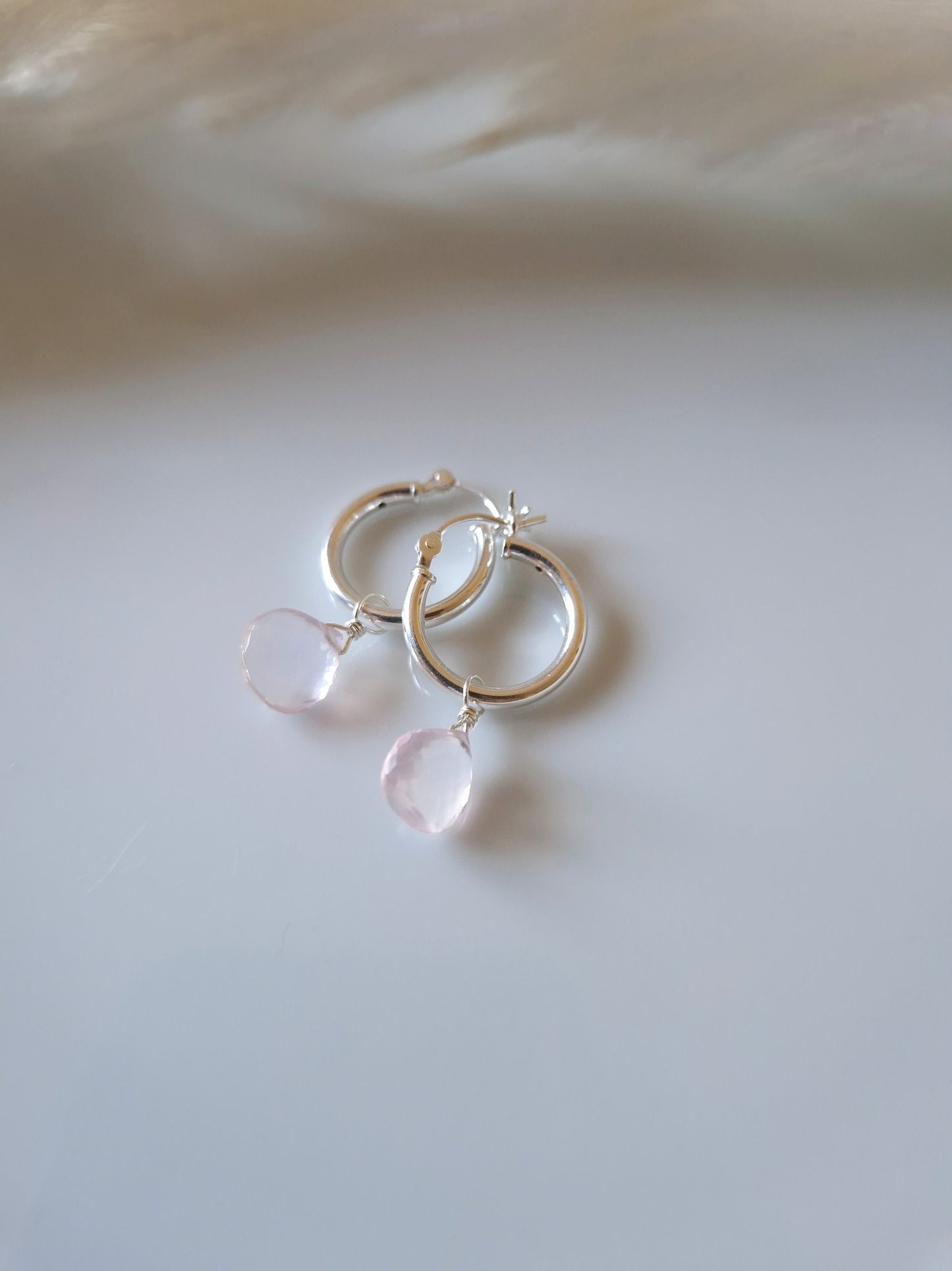 Rose quartz hoop earrings