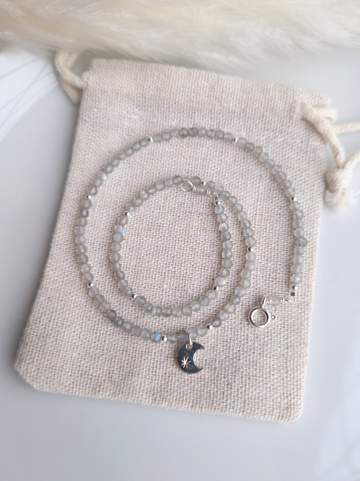 Labradorite moon beaded necklace