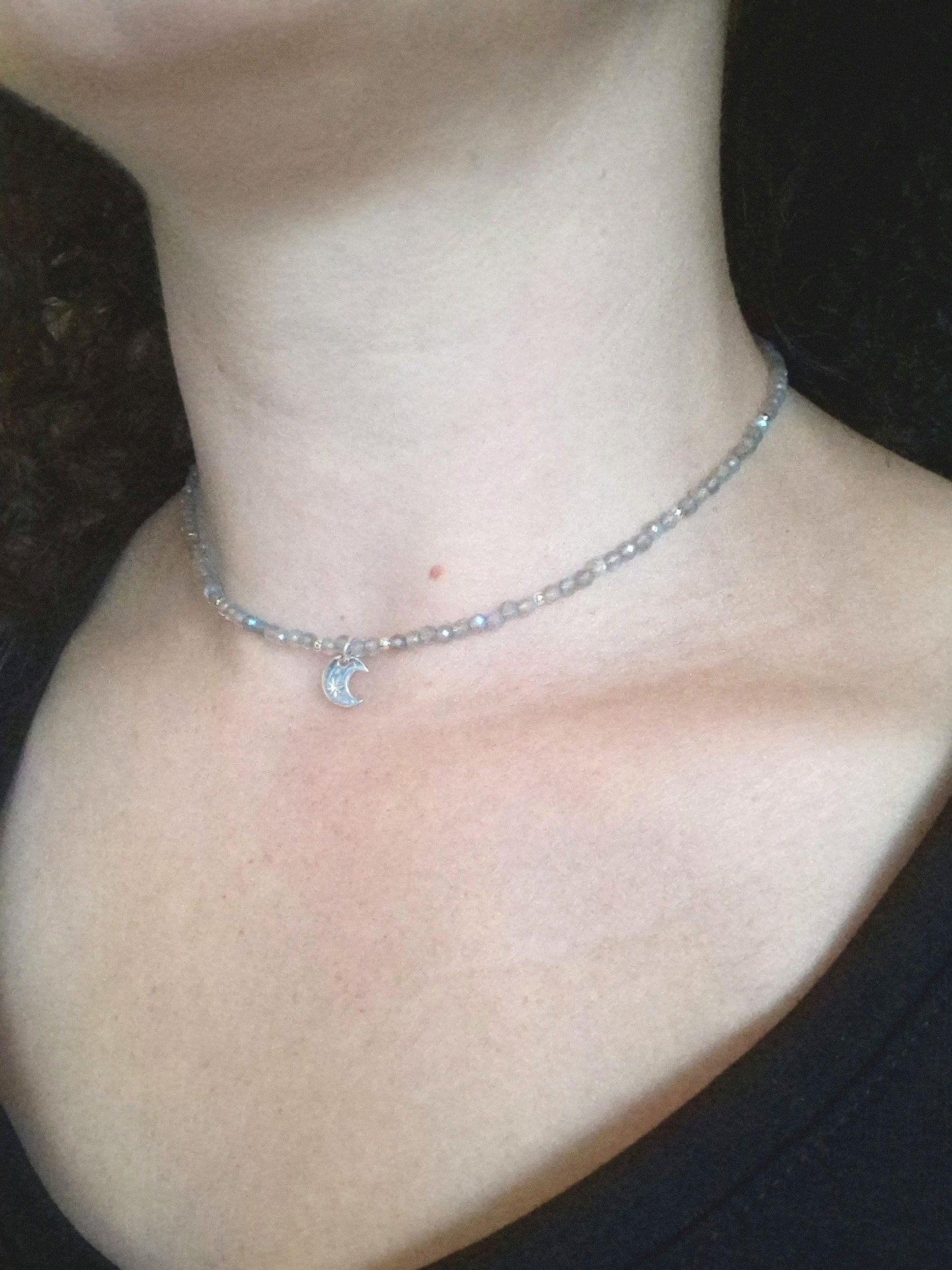 Labradorite moon beaded necklace