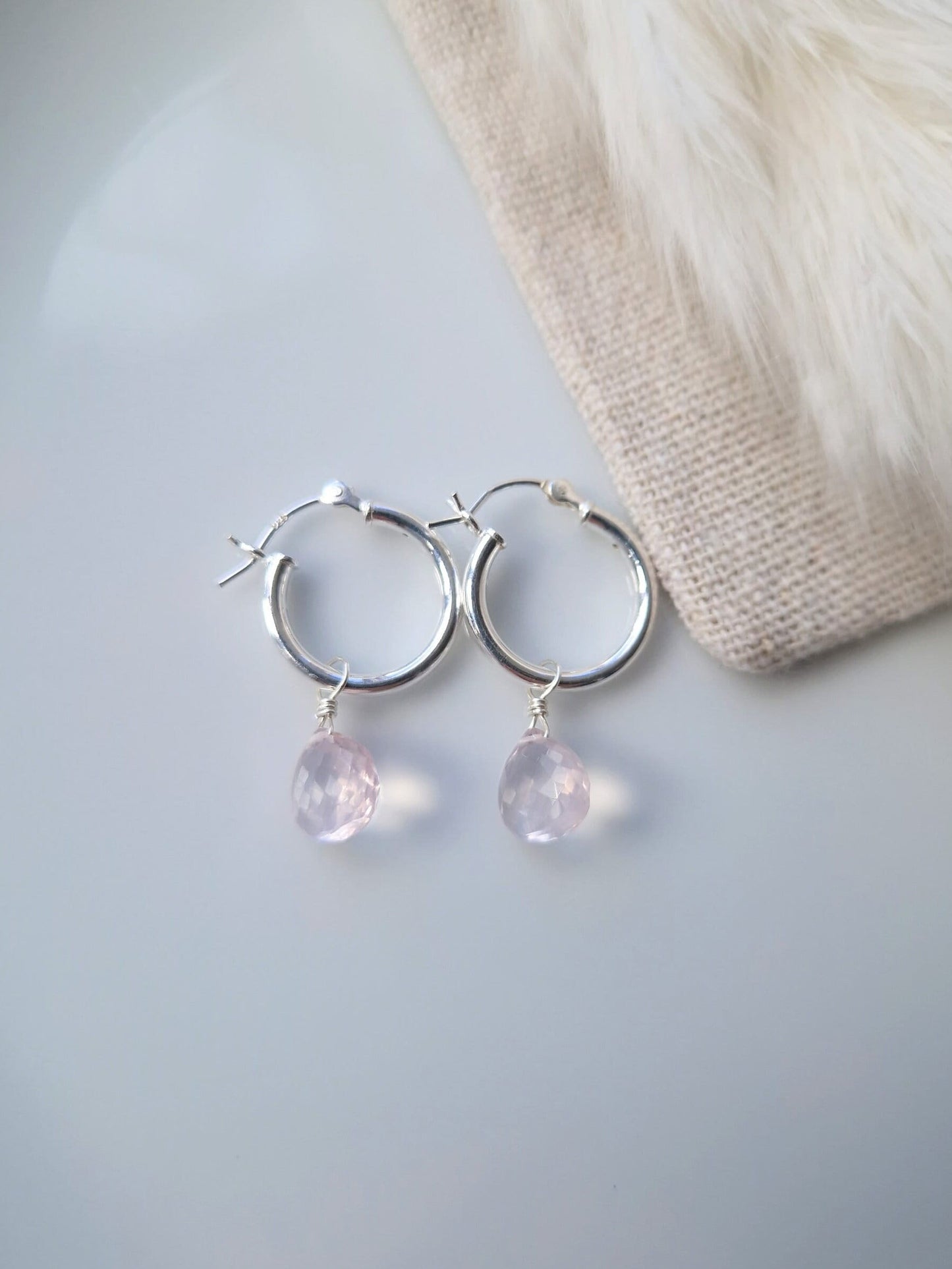 Rose quartz hoop earrings