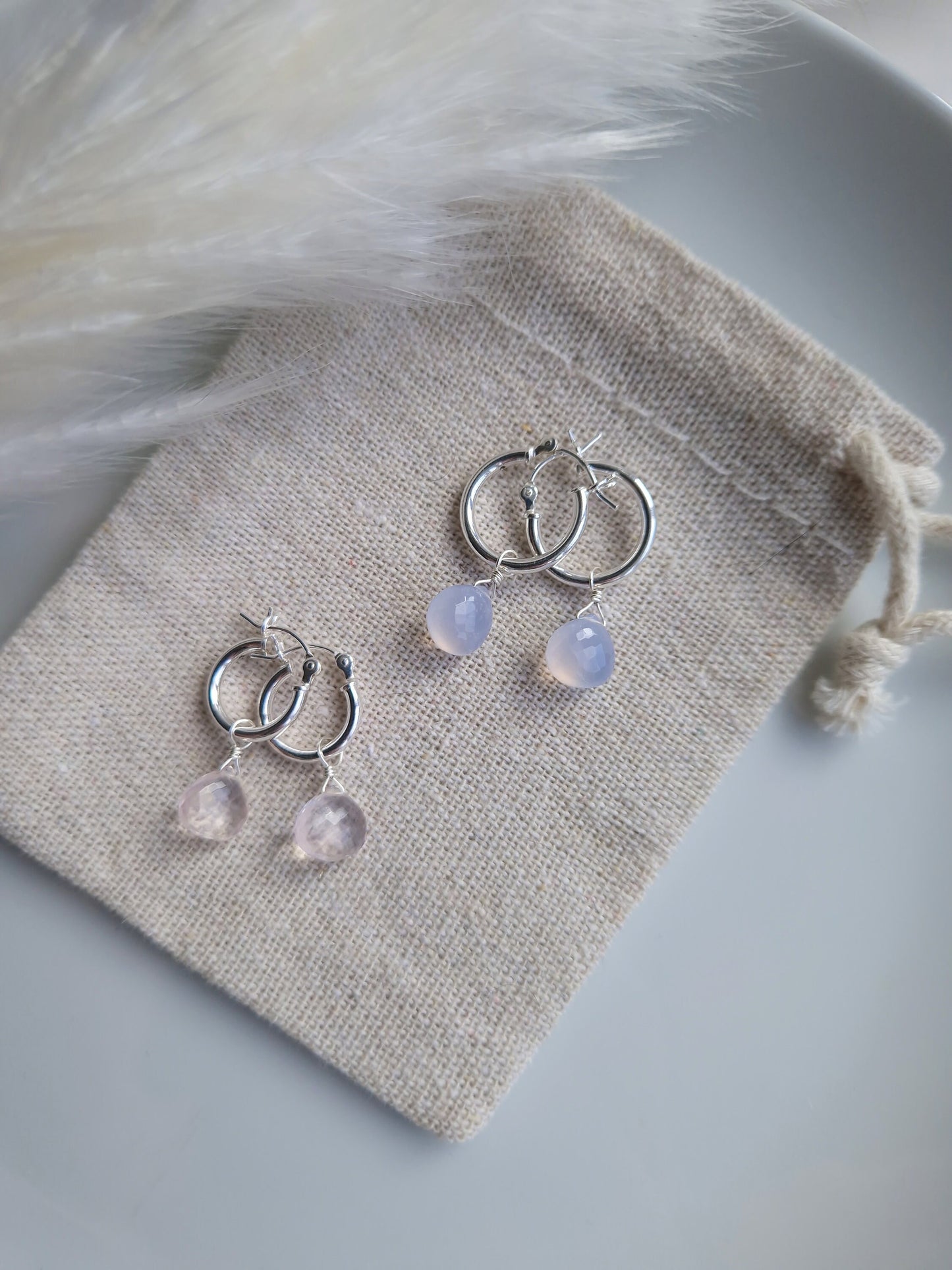 Rose quartz hoop earrings