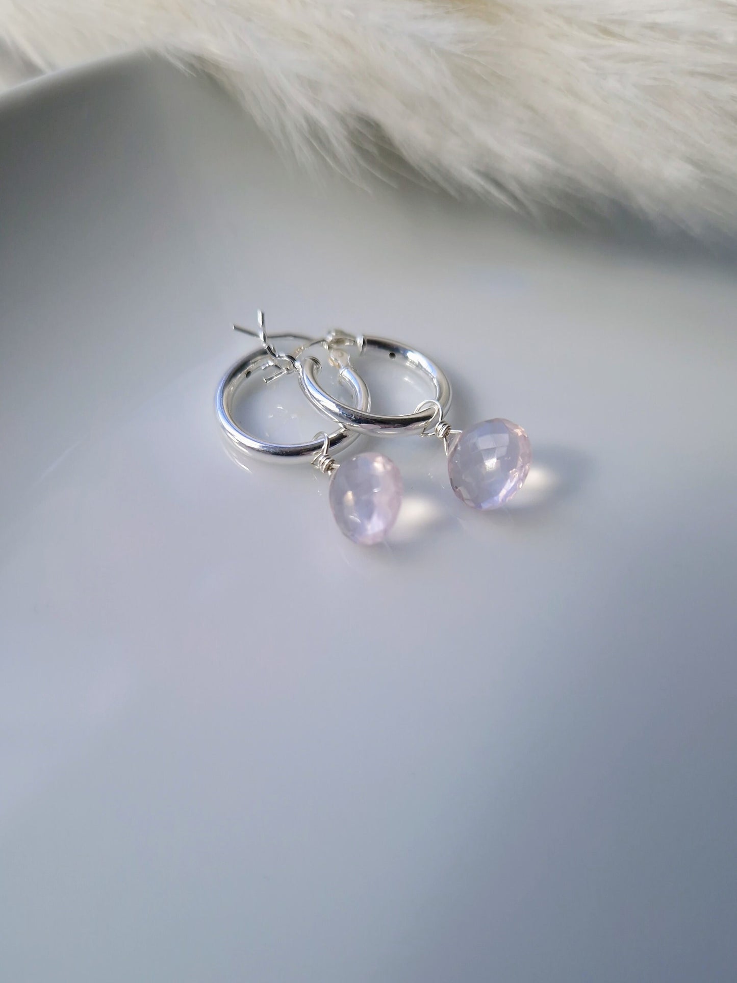 Rose quartz hoop earrings