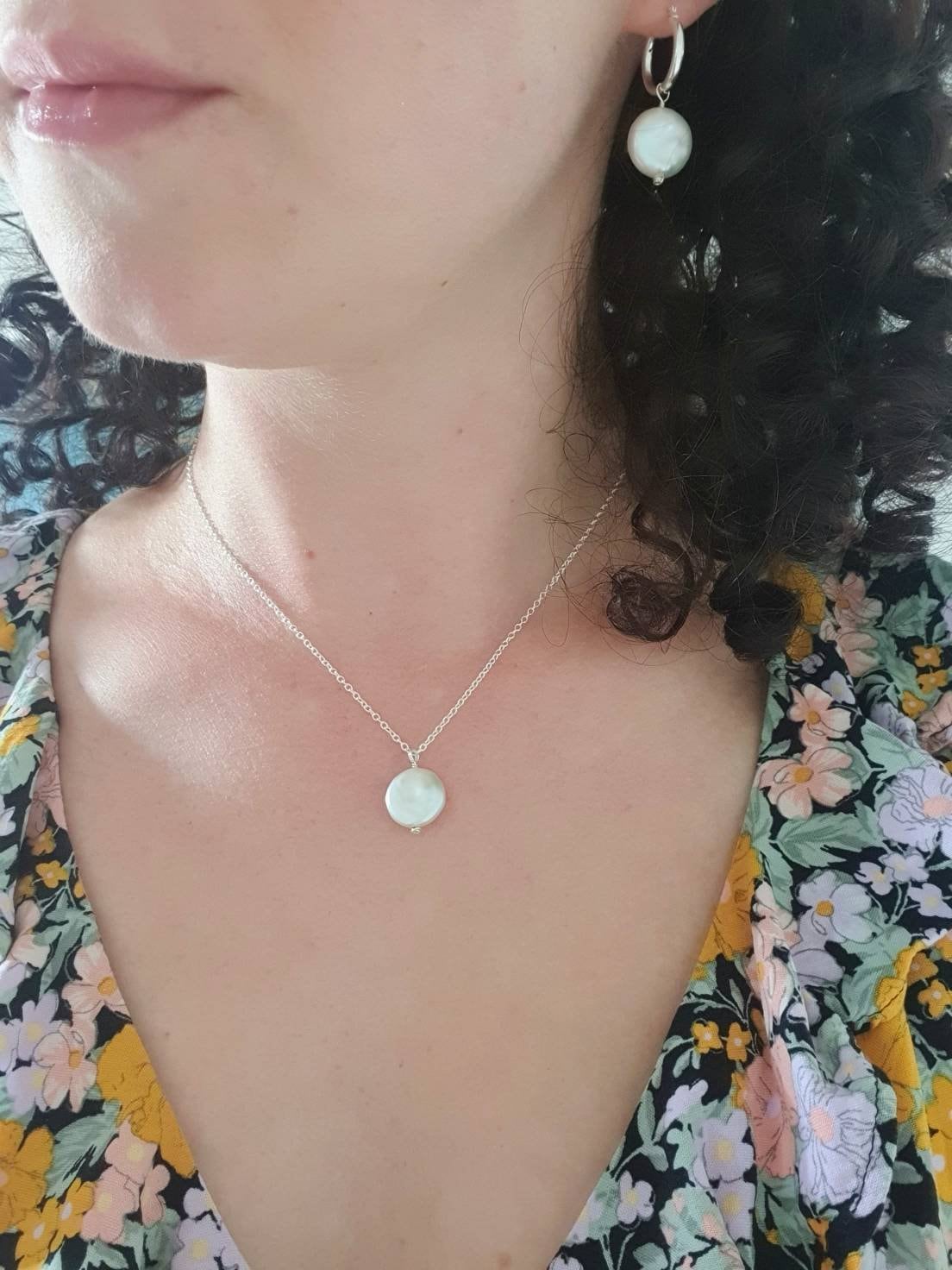 handmade small pearl and silver necklace