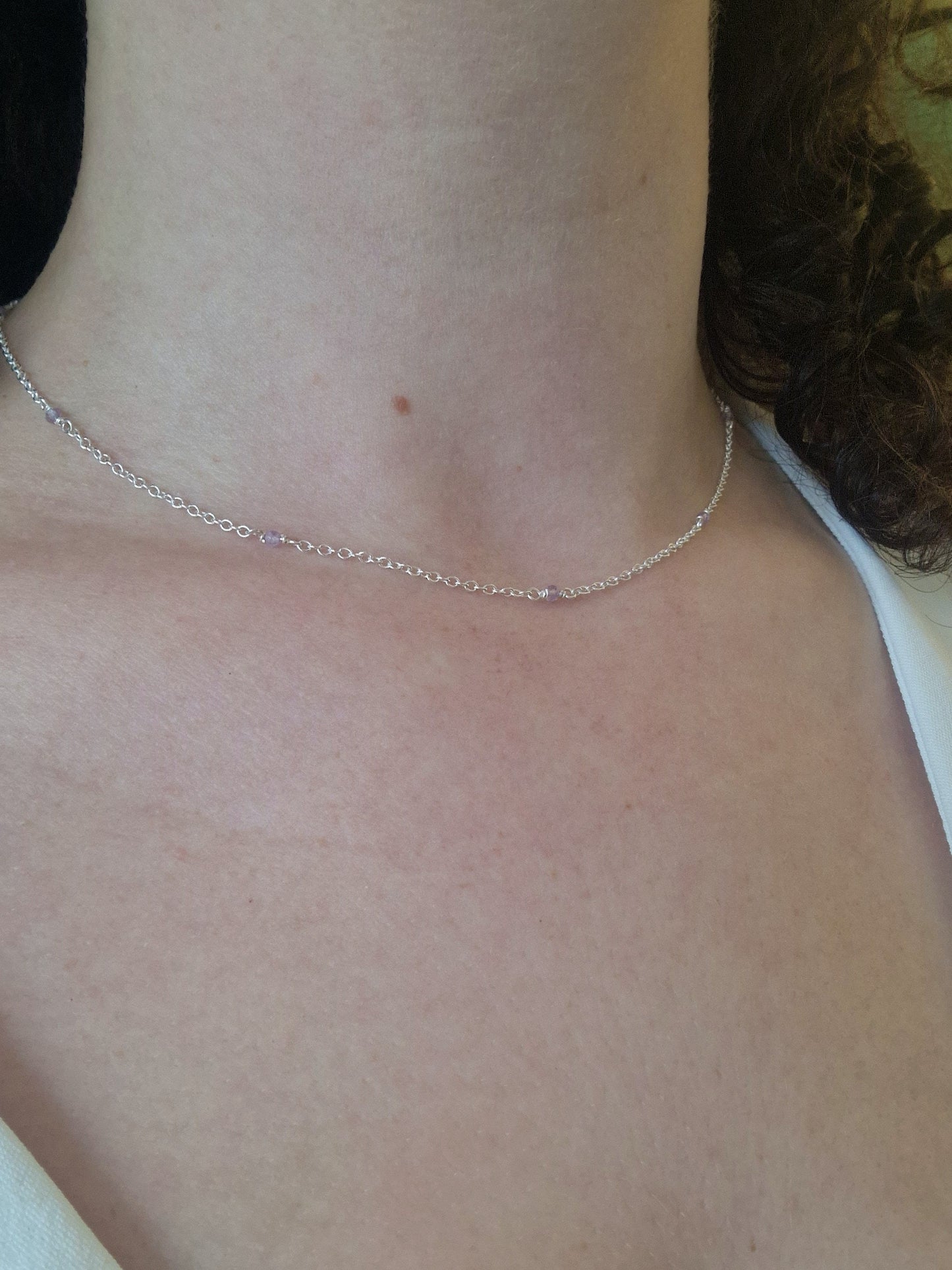 tiny gemstone station necklace in sterling silver