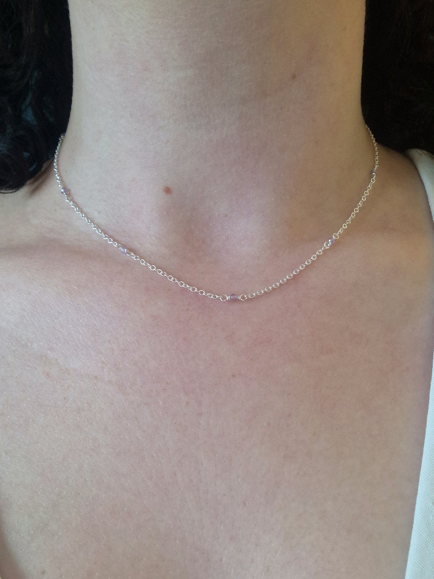 tiny gemstone dainty sterling silver and amethyst gemstone necklace