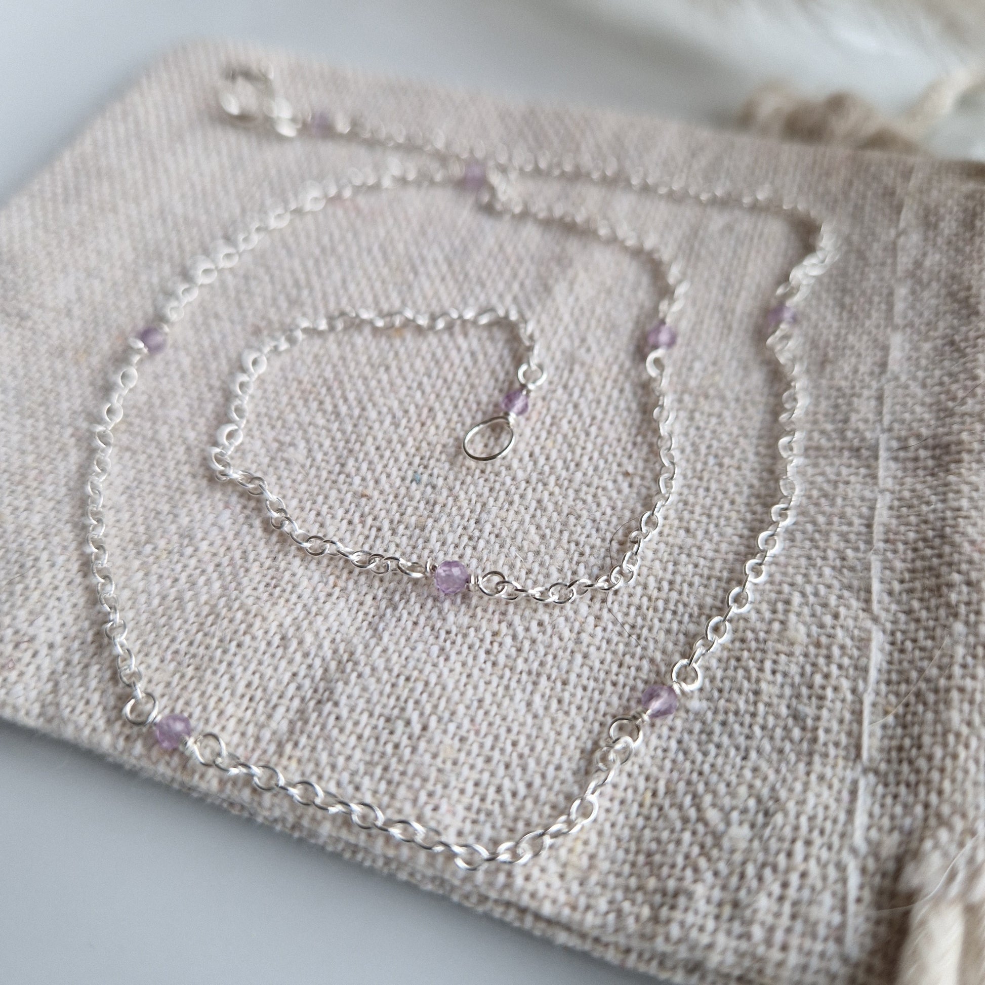 Minimalist lilac amethyst and recycled sterling silver station necklace | February birthstone | Tiny gemstone layering necklace