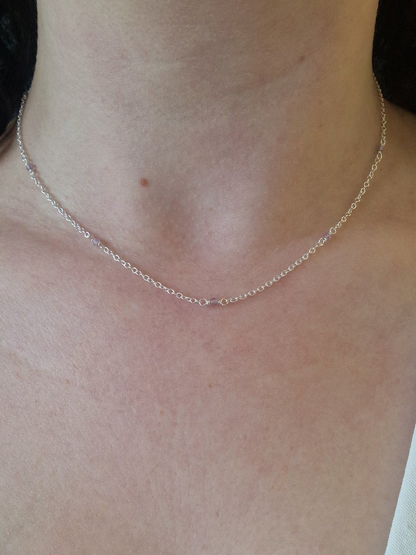 handmade pink amethyst and silver necklace