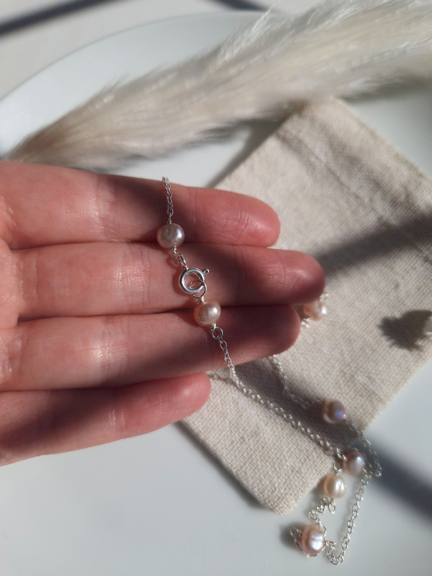 pink peach unique pearl necklace