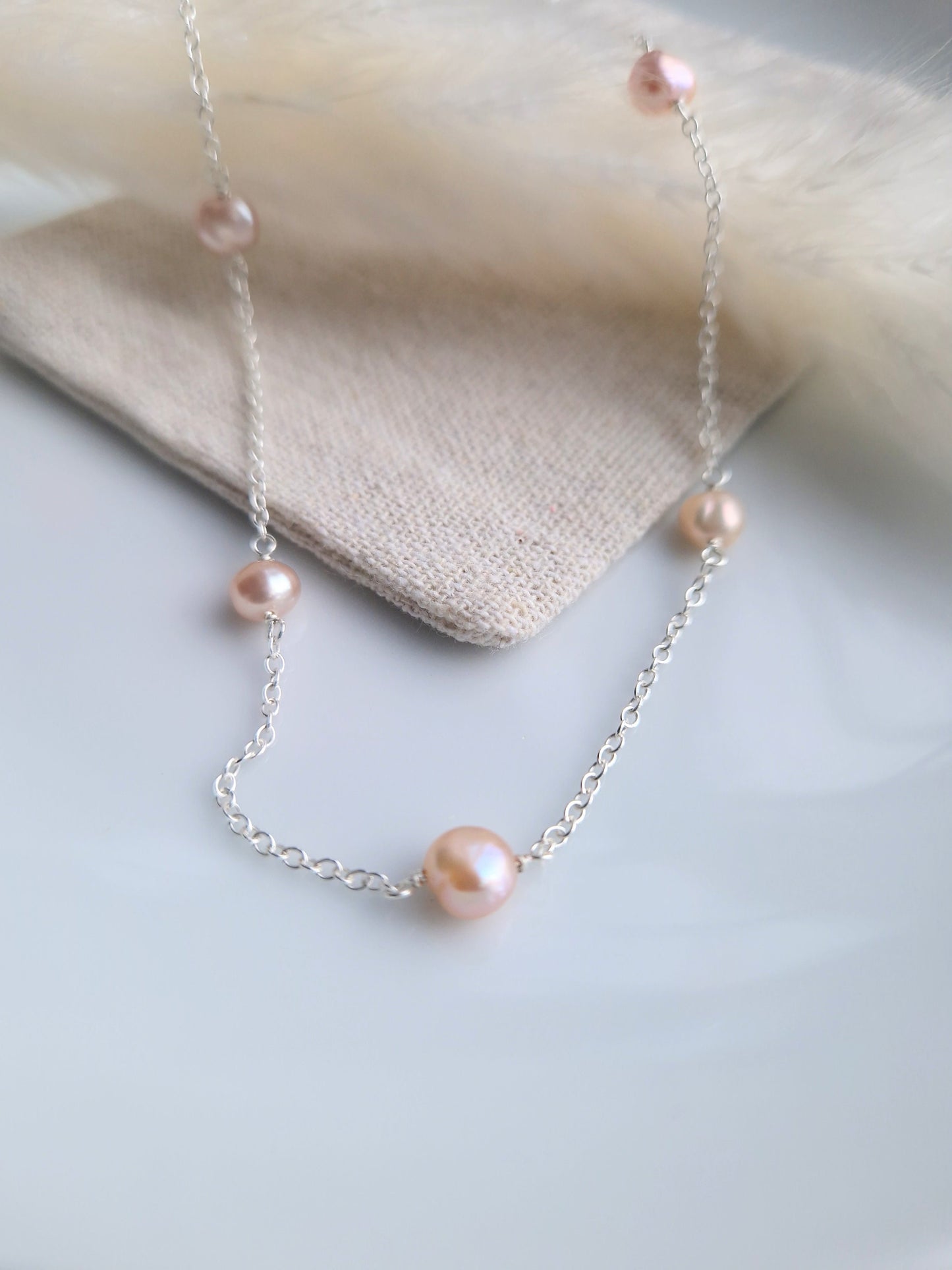 pink pearl bridal necklce