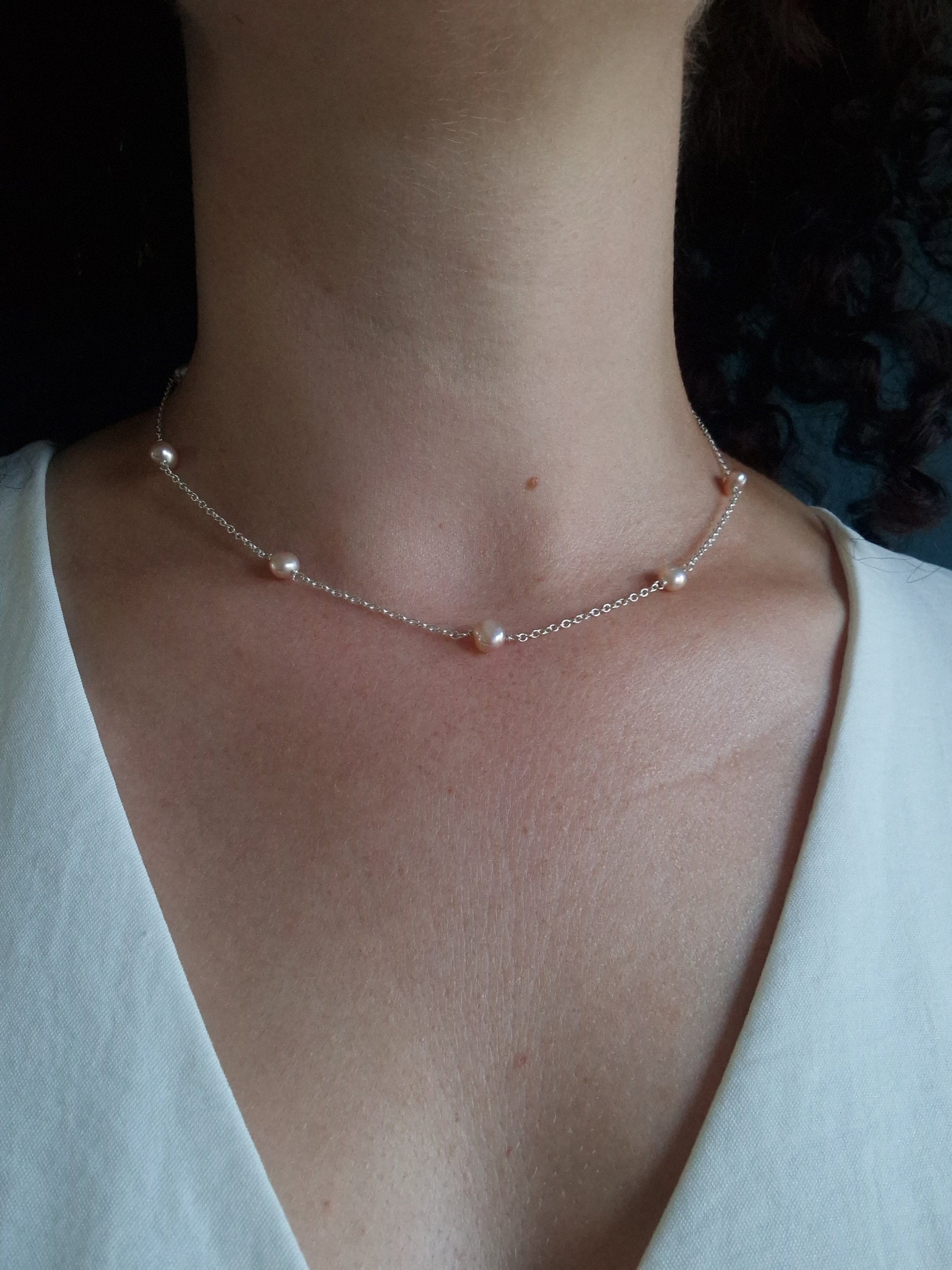 golden pearl and sterling silver necklace