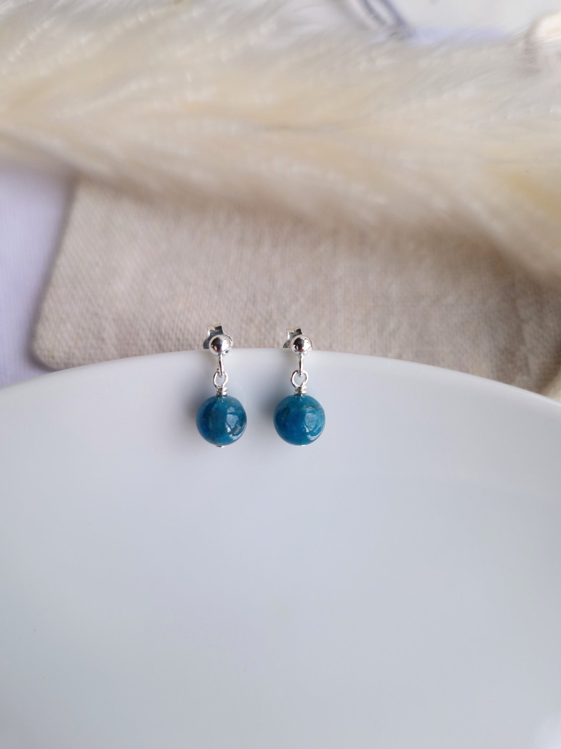 simple dainty apatite and silver earrings