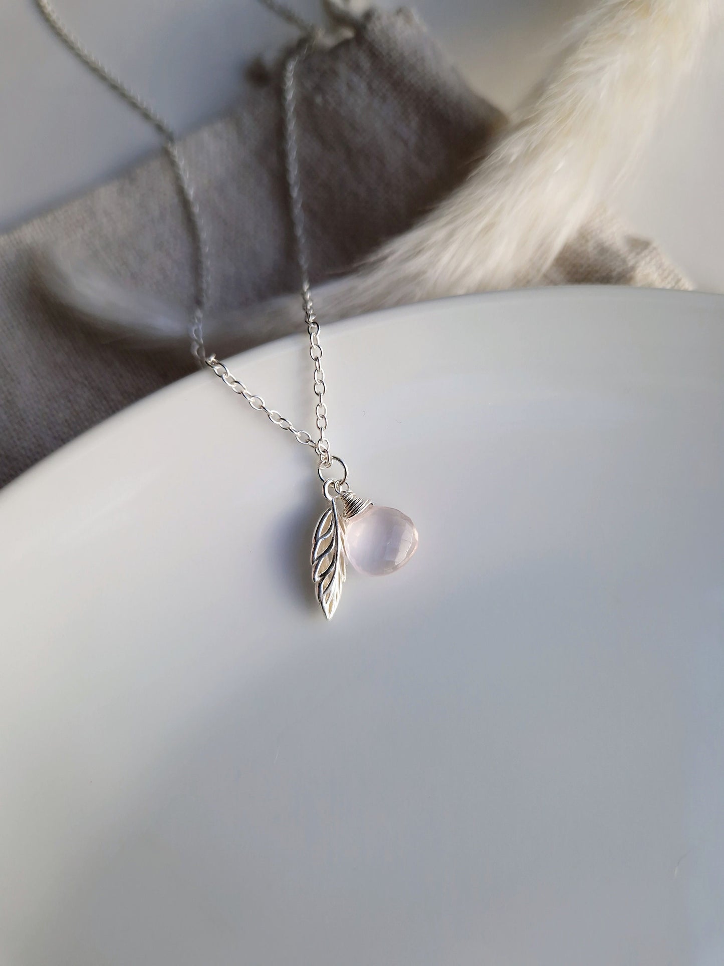 Rose quartz and recycled 925 sterling silver necklace