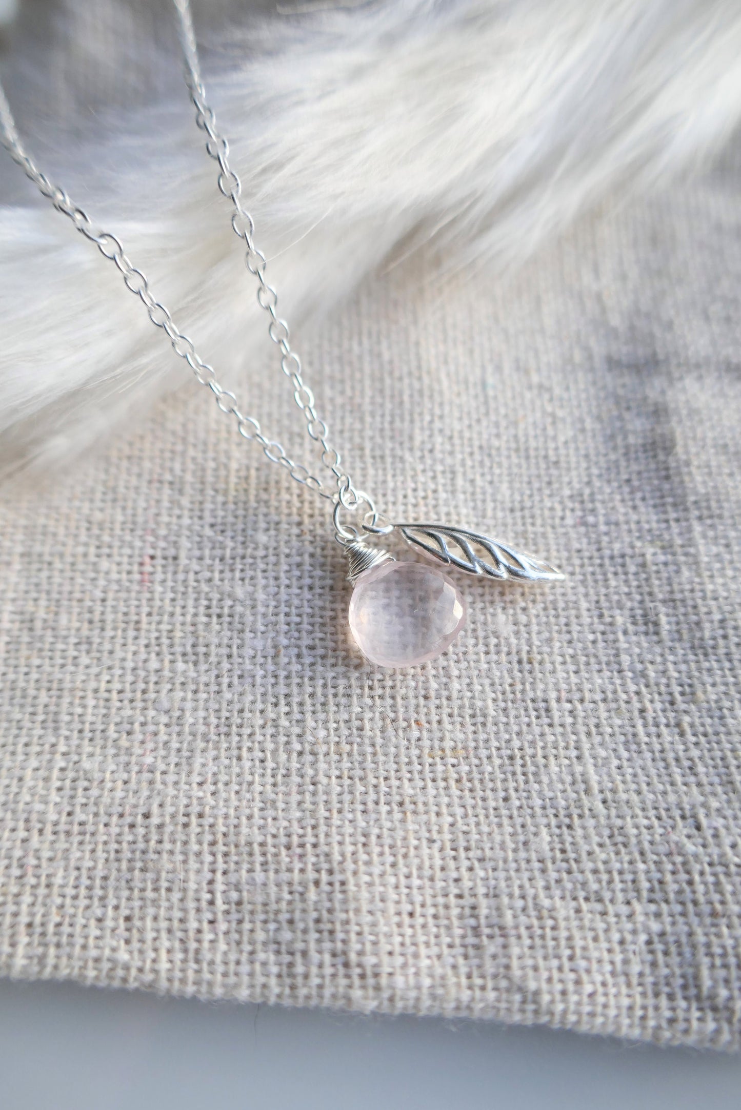 Dainty handmade rose quartz necklace with recycled sterling silver