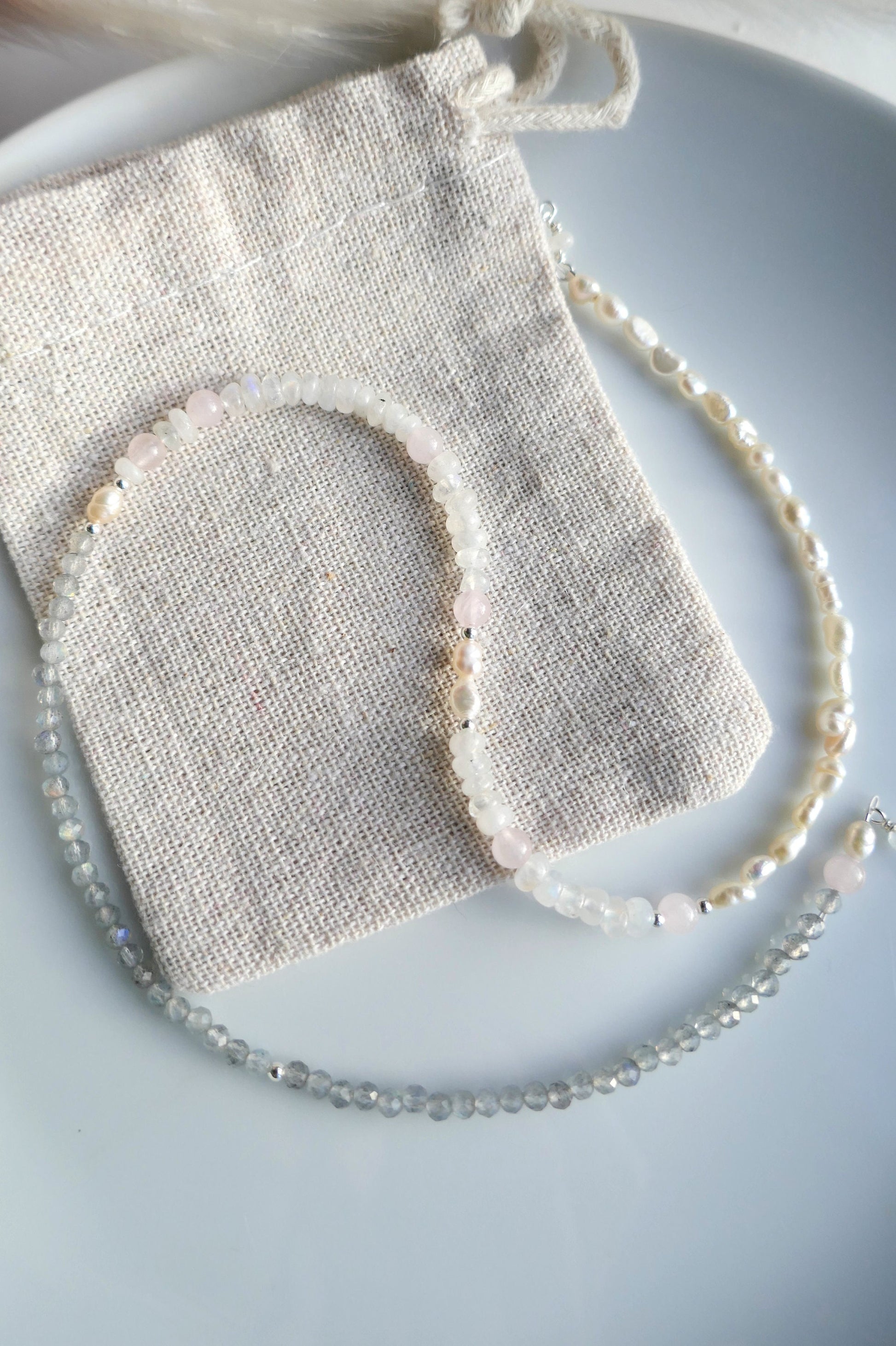 Moonstone and freshwater pearl necklace