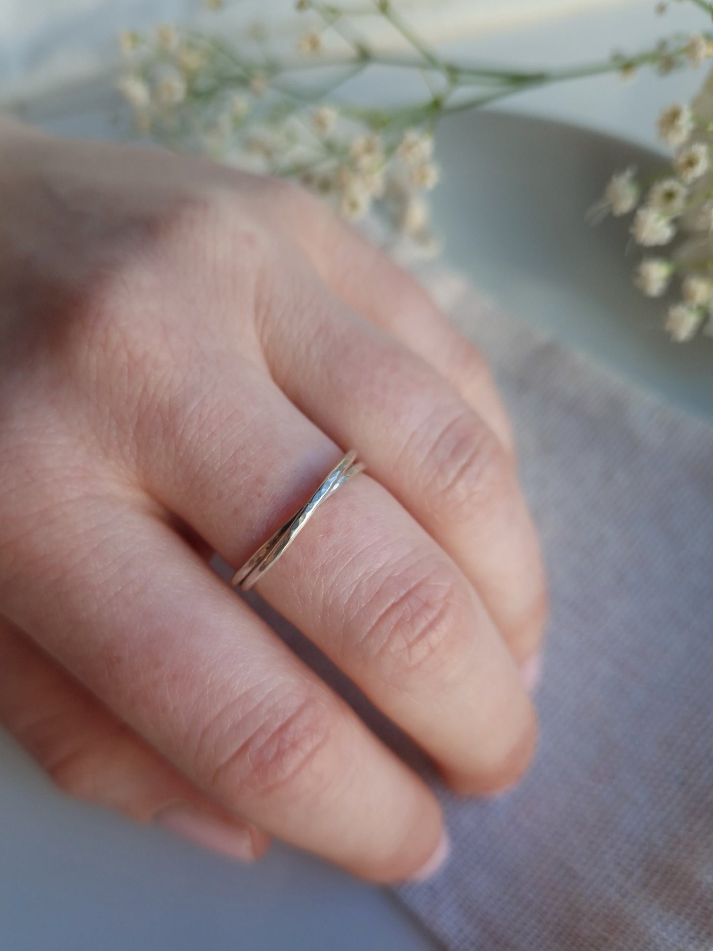 thin hammered silver stacking ring