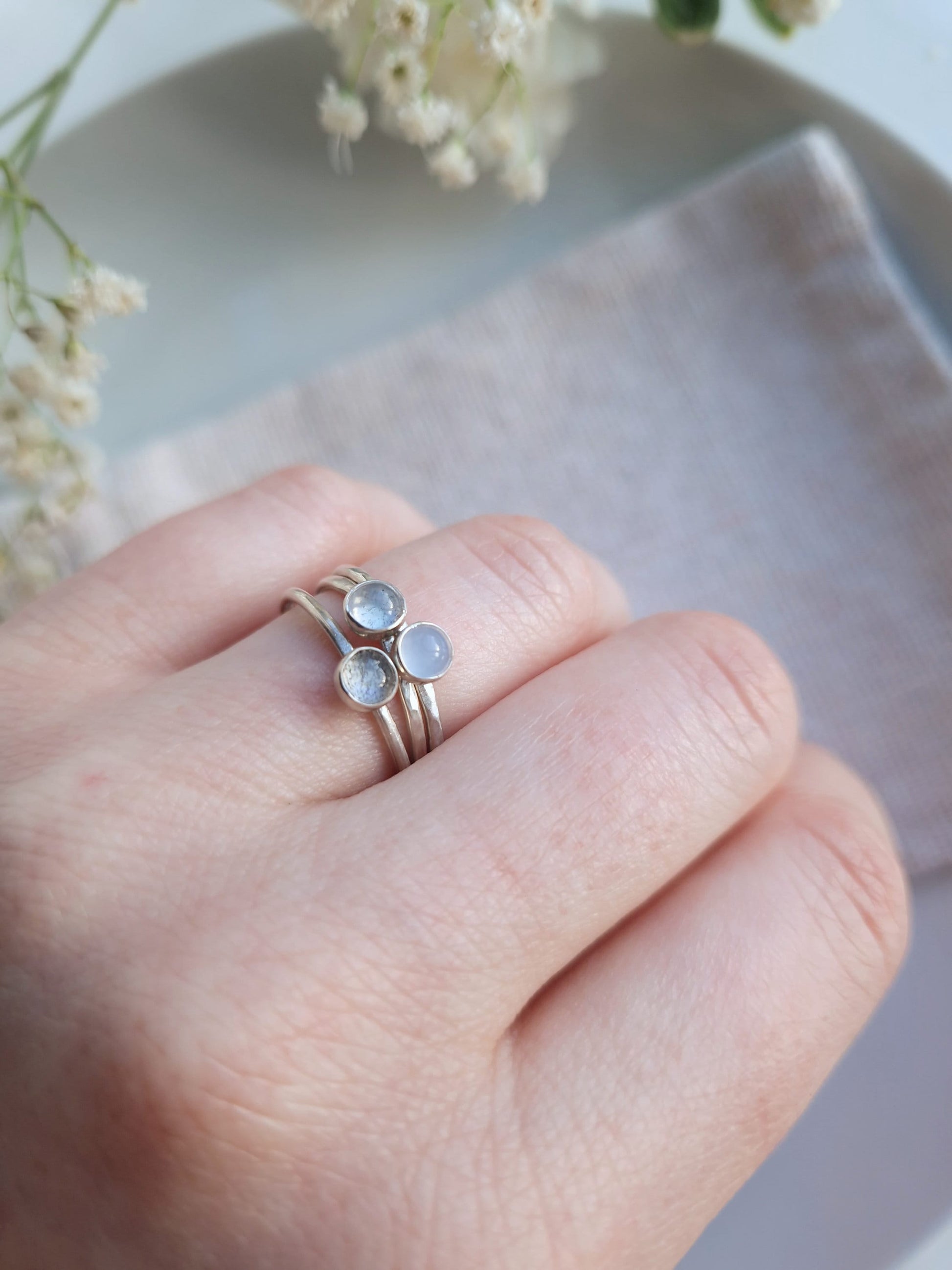 blue gemstone skinny sterling silver ring