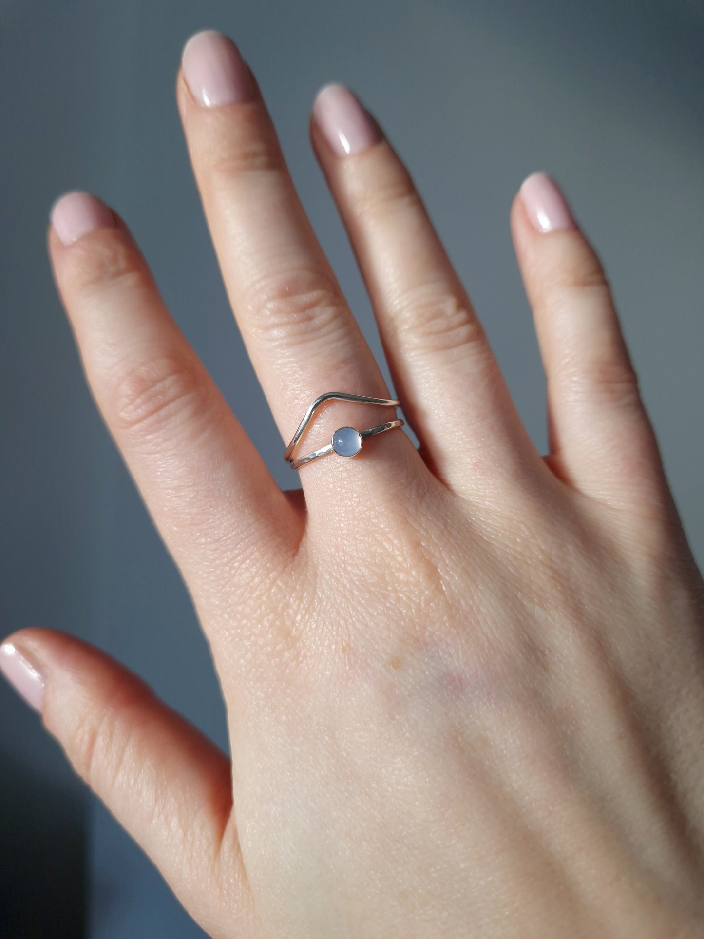 simple chalcedony gemstone stacking ring