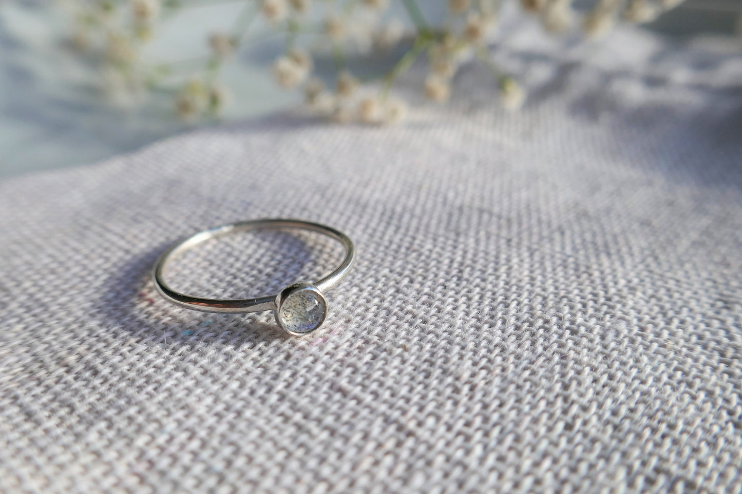 labradorite gemstone and sterling silver stacking ring