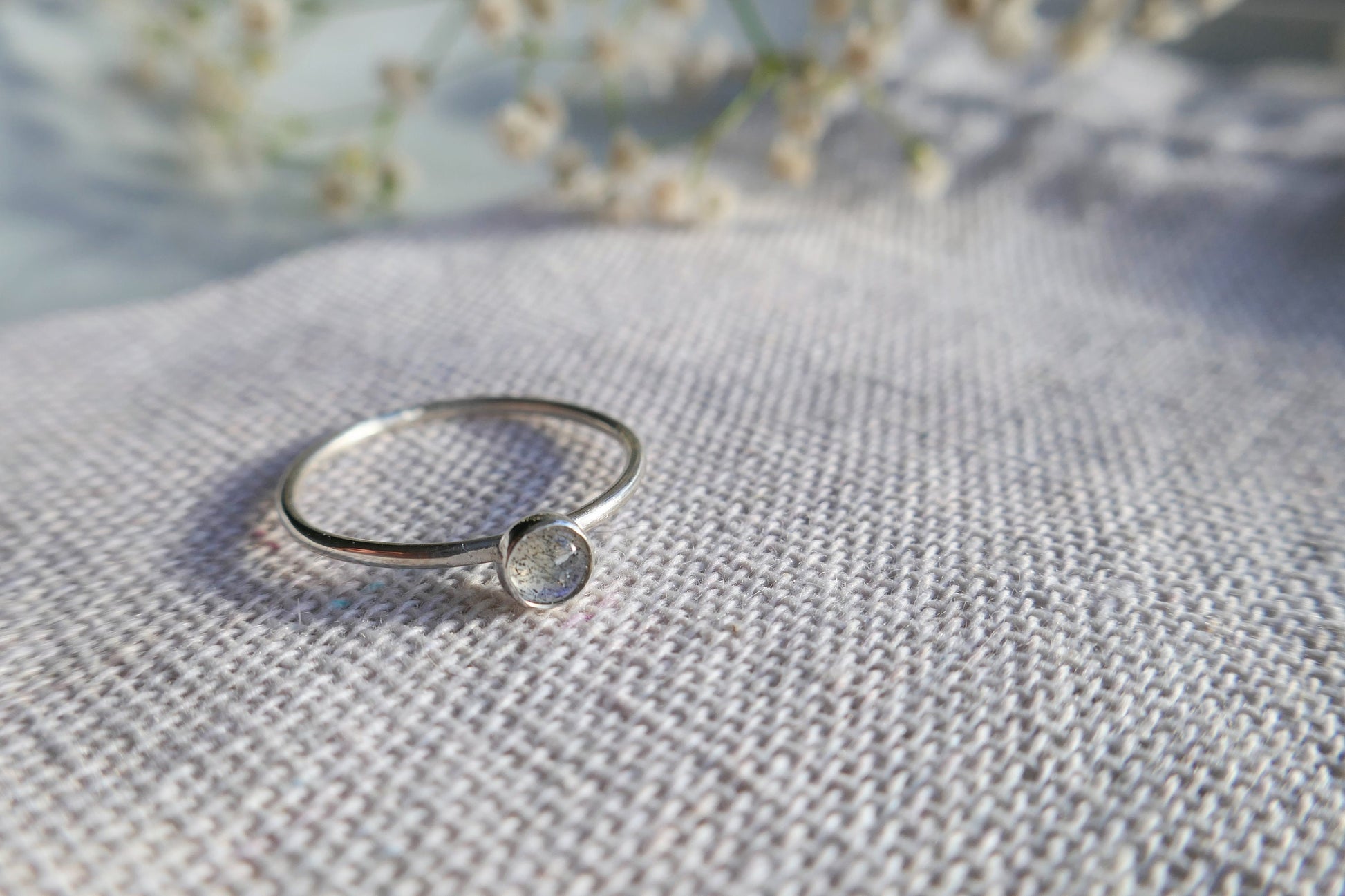 labradorite gemstone and sterling silver stacking ring