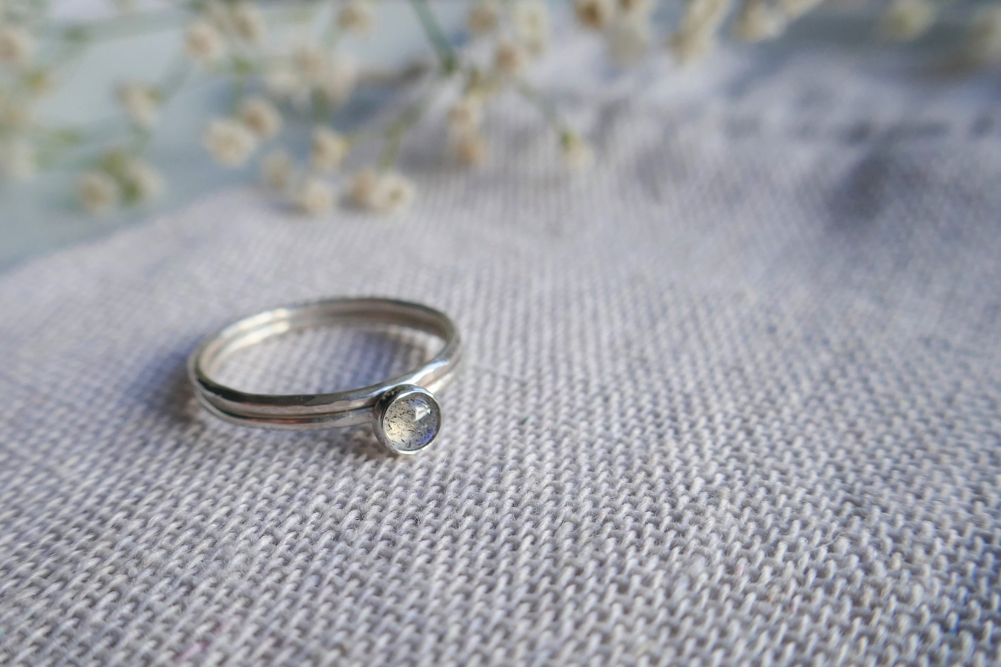 thin gemstone ring in 925 sterling silver