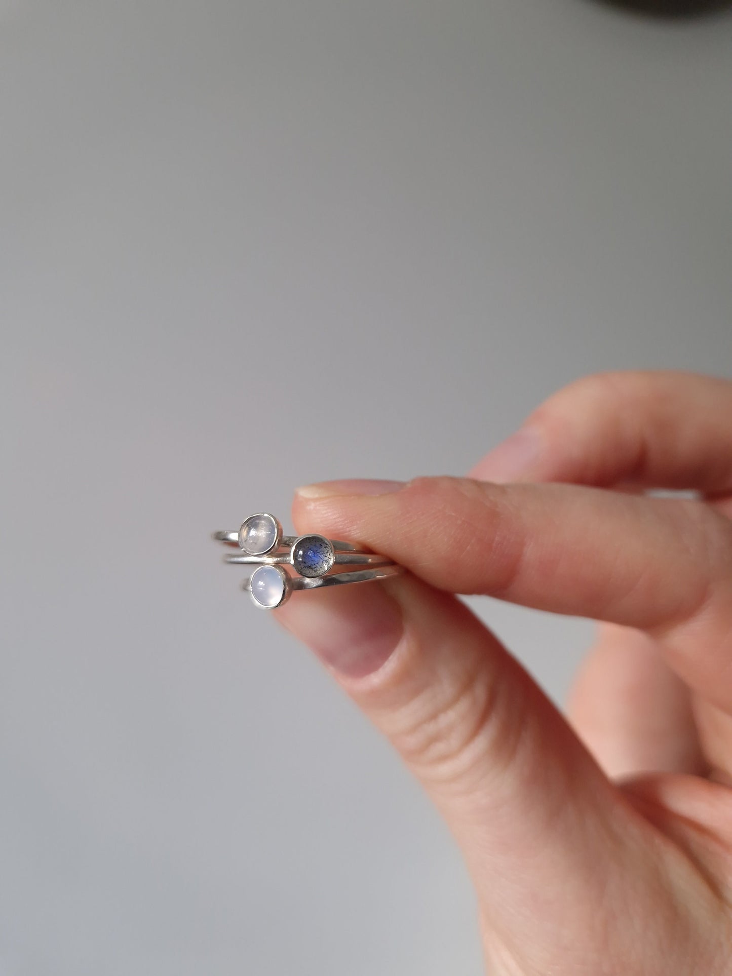 hammered silver gemstone stacking rings made to order