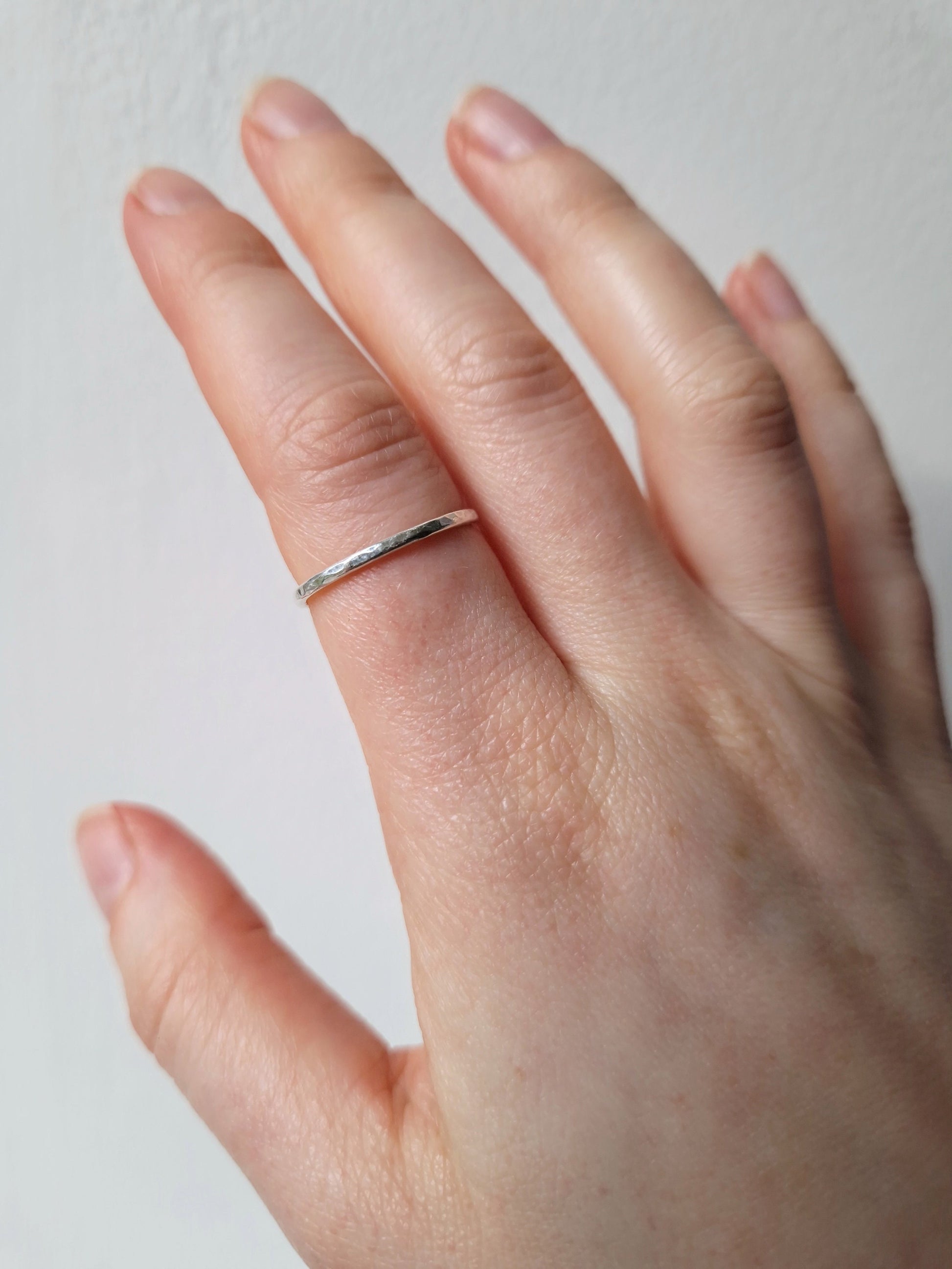 simple hammered ring in sterling silver