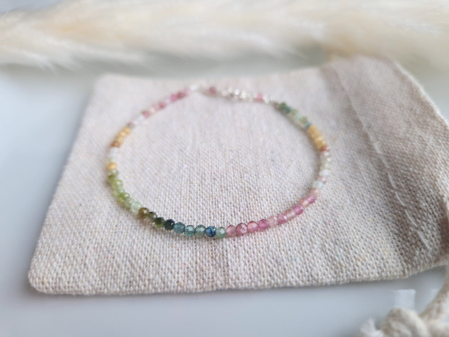 watermelon tourmaline beaded bracelet