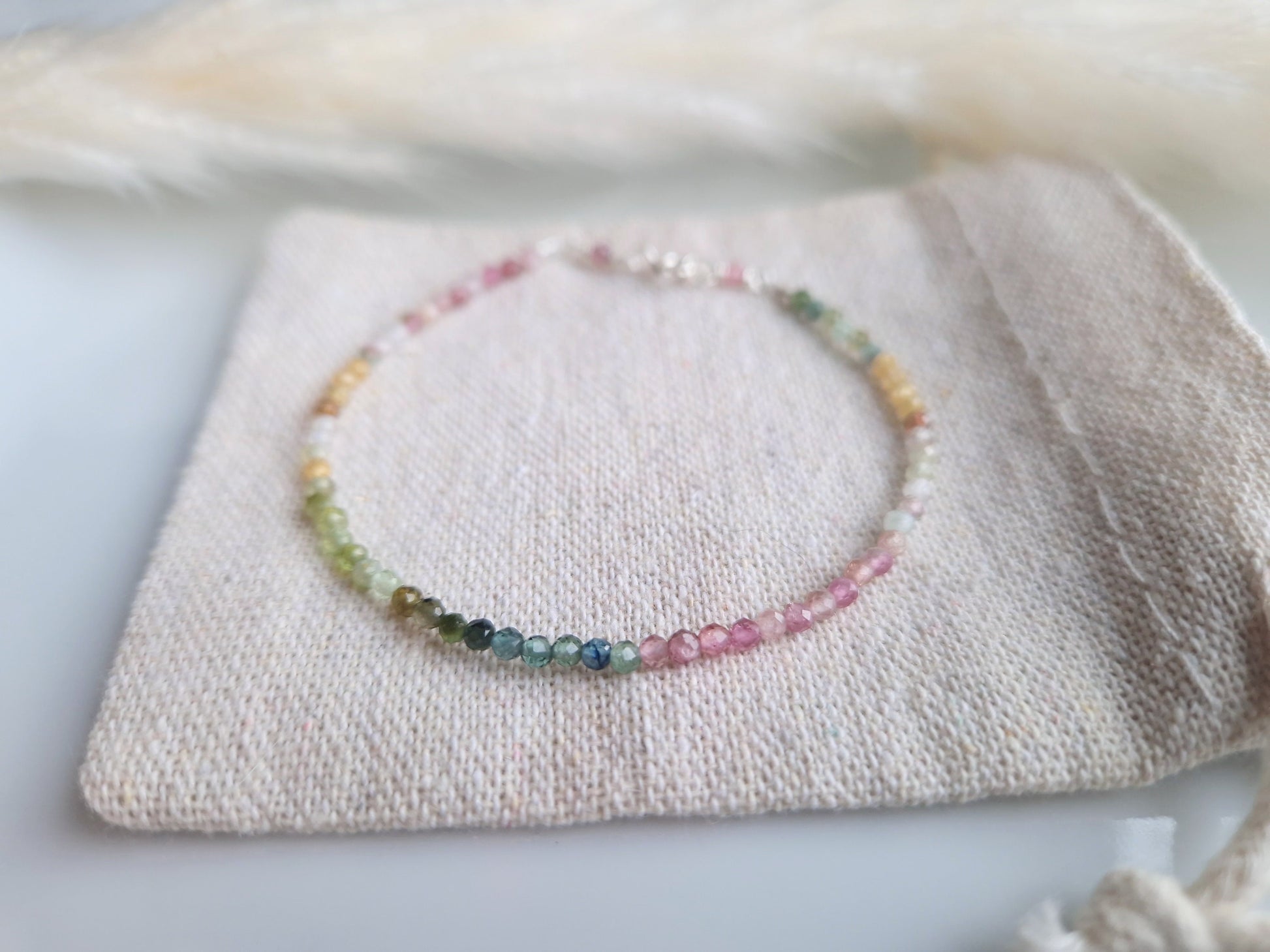 watermelon tourmaline beaded bracelet