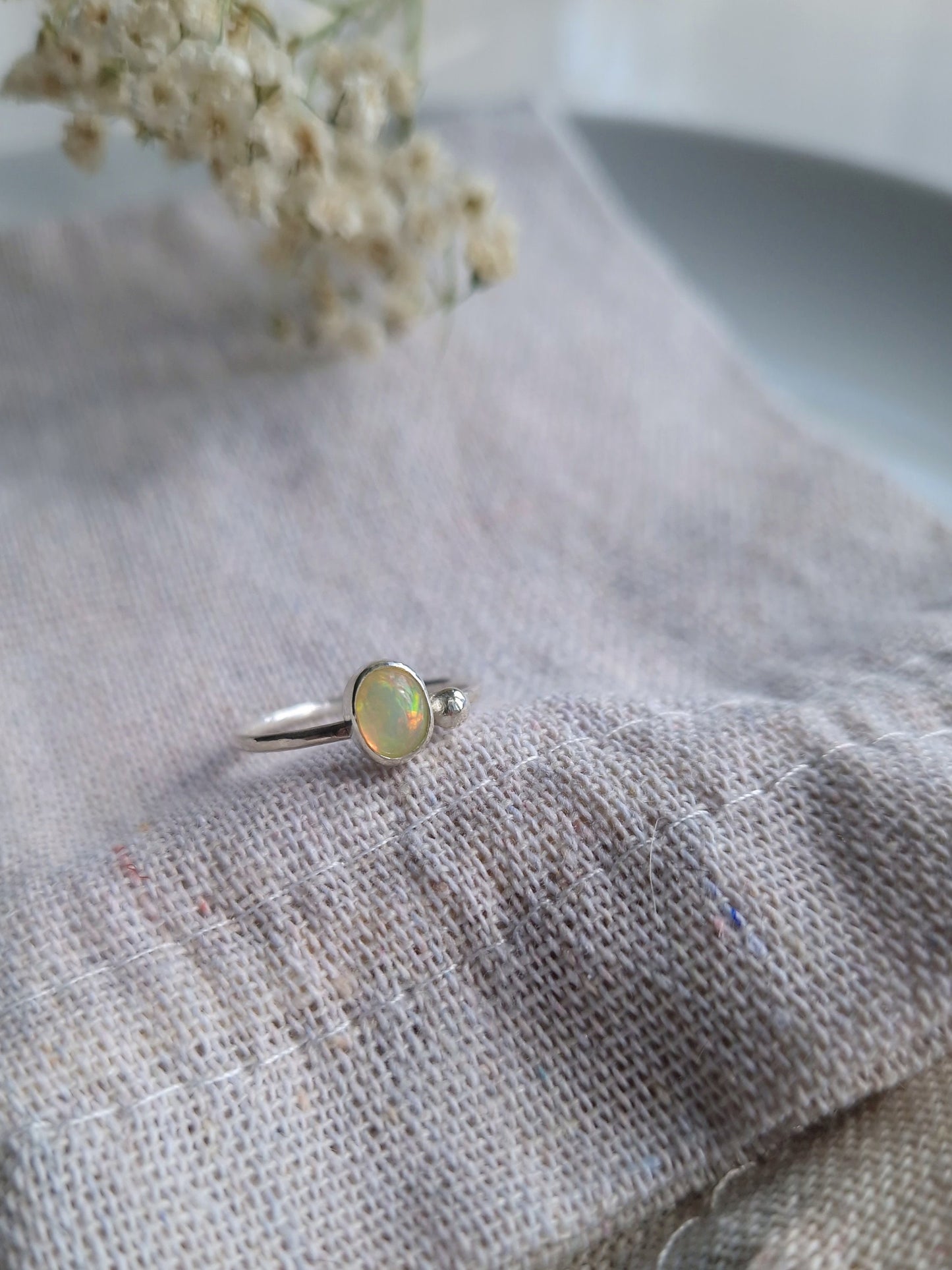 Fire opal and sterling silver ring size M