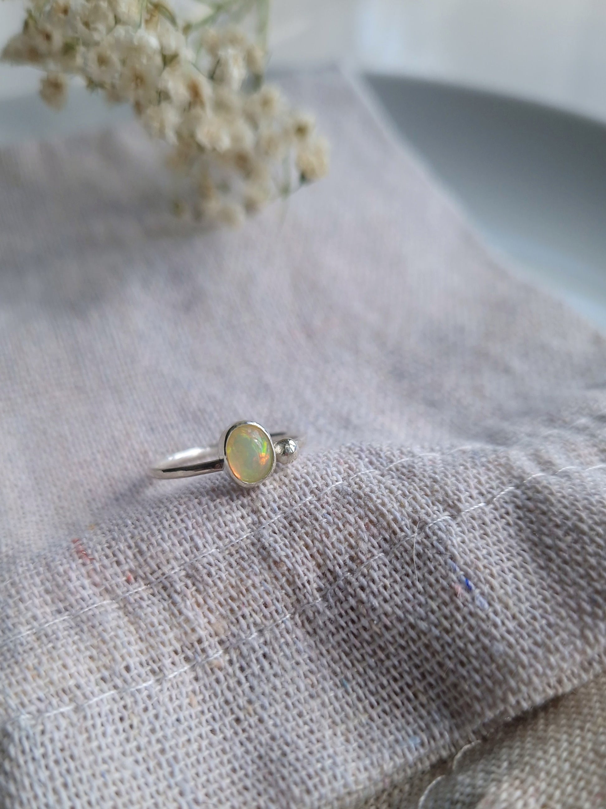 Fire opal and sterling silver ring size M