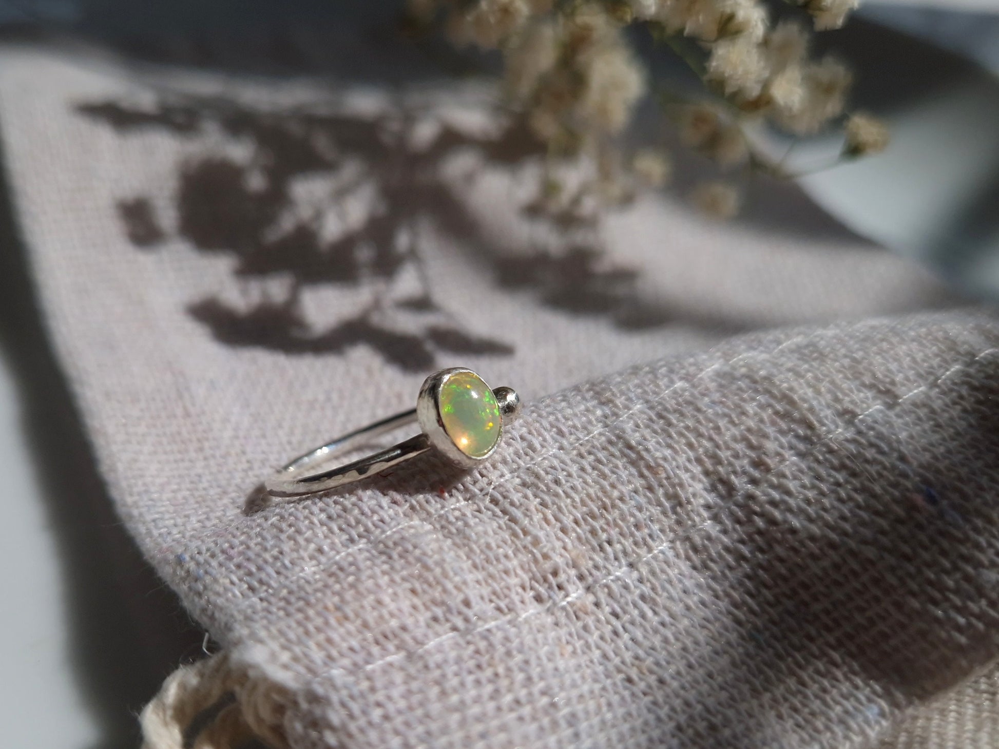 Handmade ethiopian opal and sterling silver ring