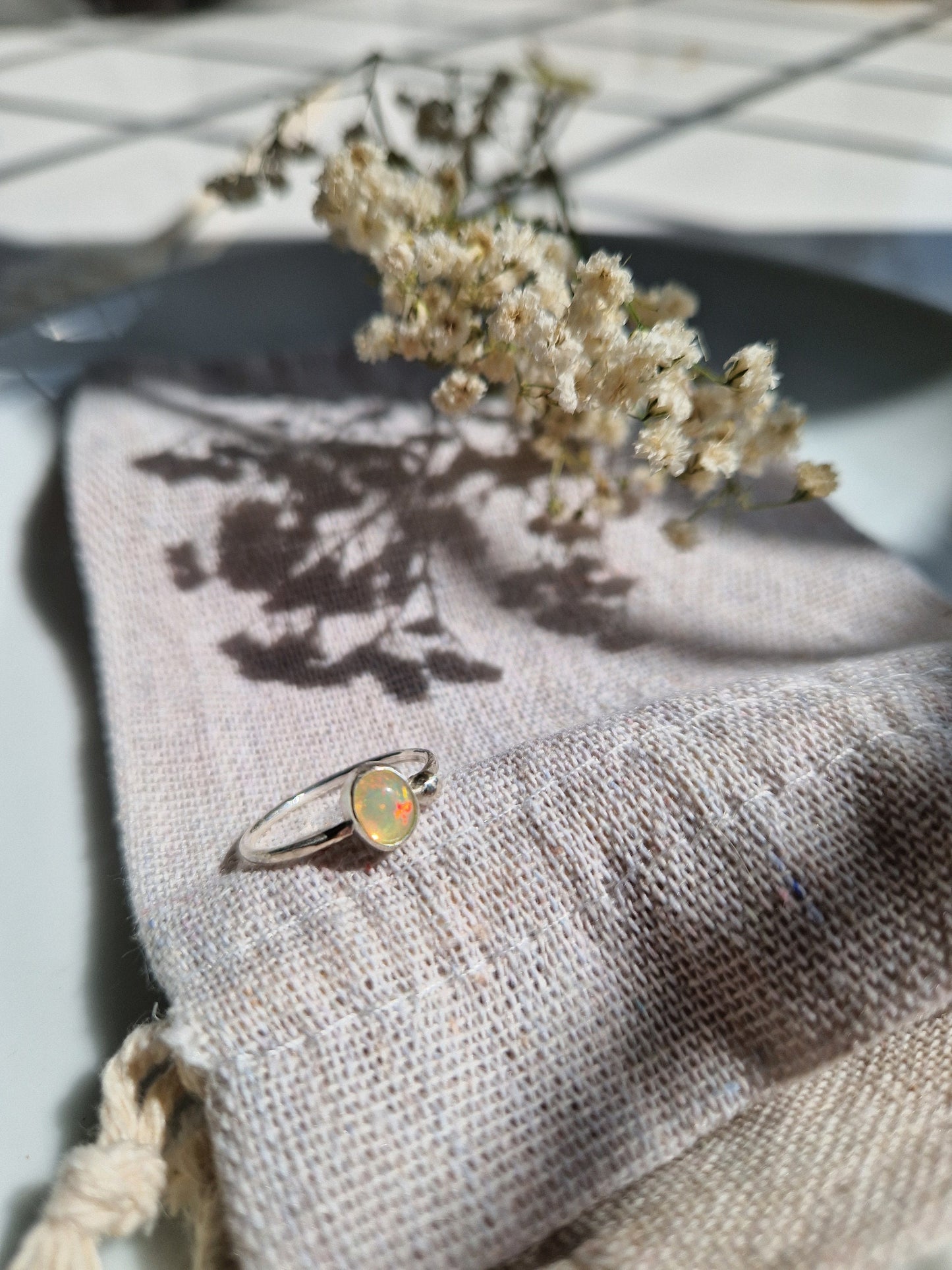 Fire opal and 925 sterling silver ring size M