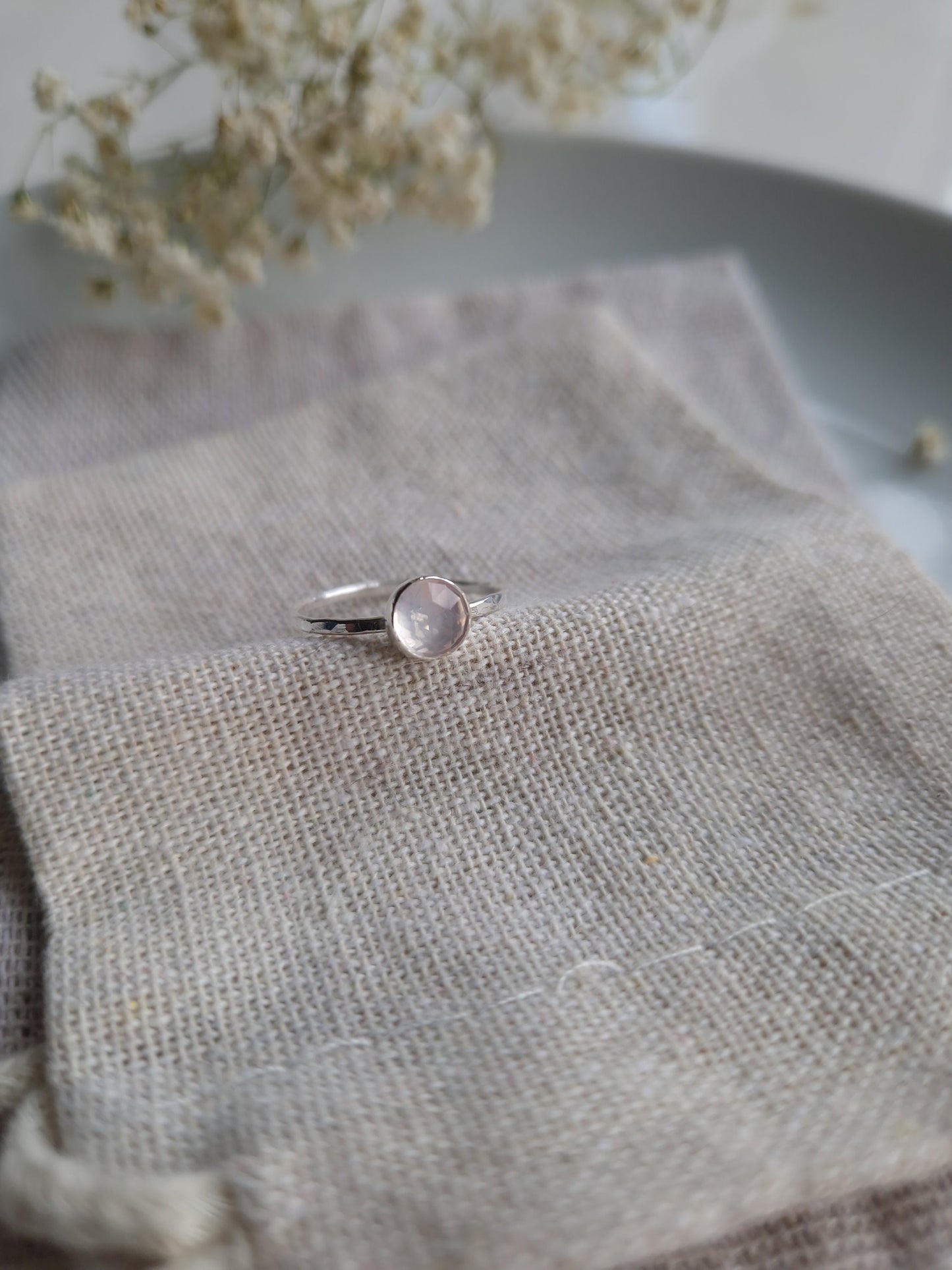 925 silver and rose quartz sparkly ring