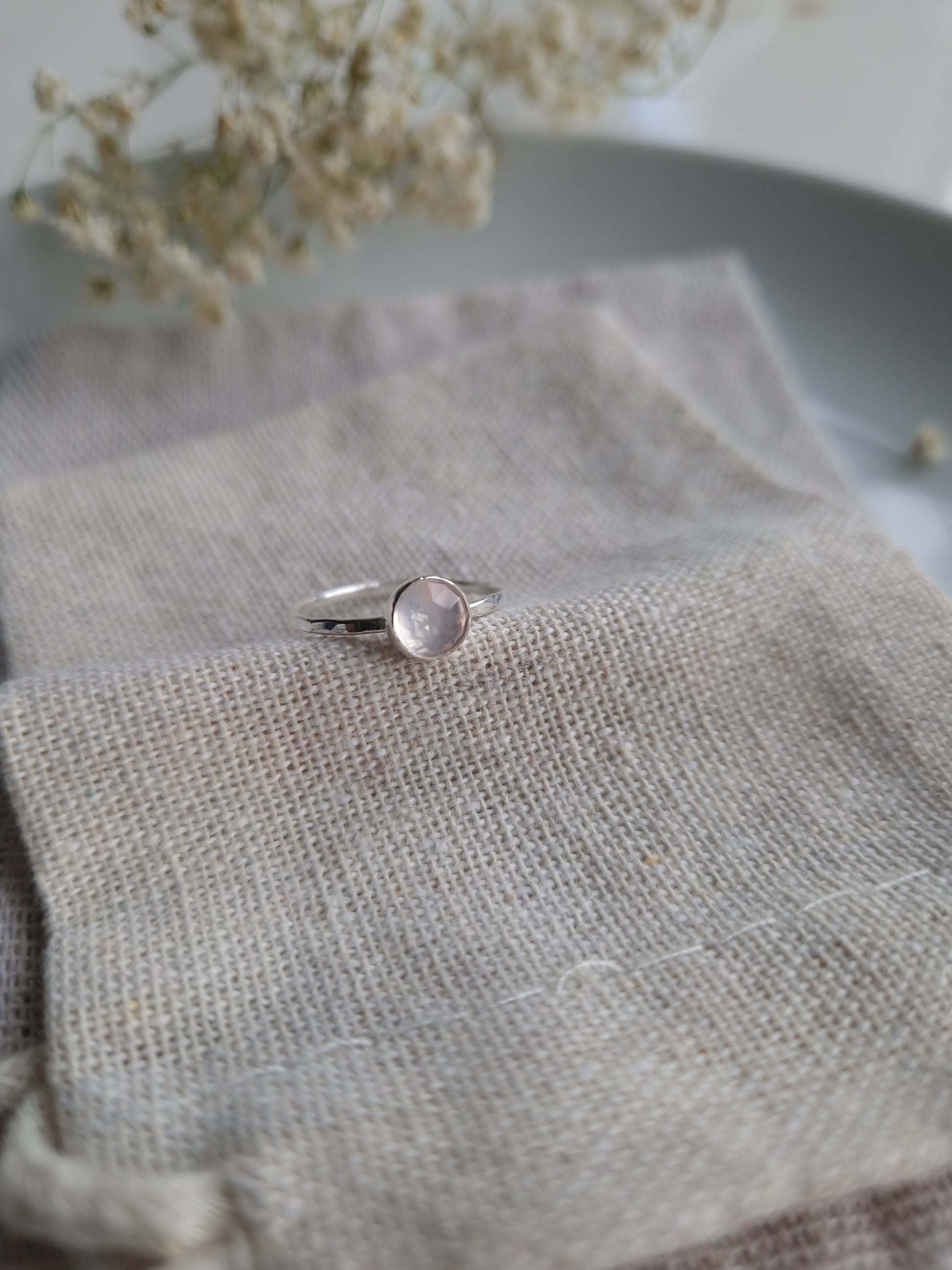925 silver and rose quartz sparkly ring