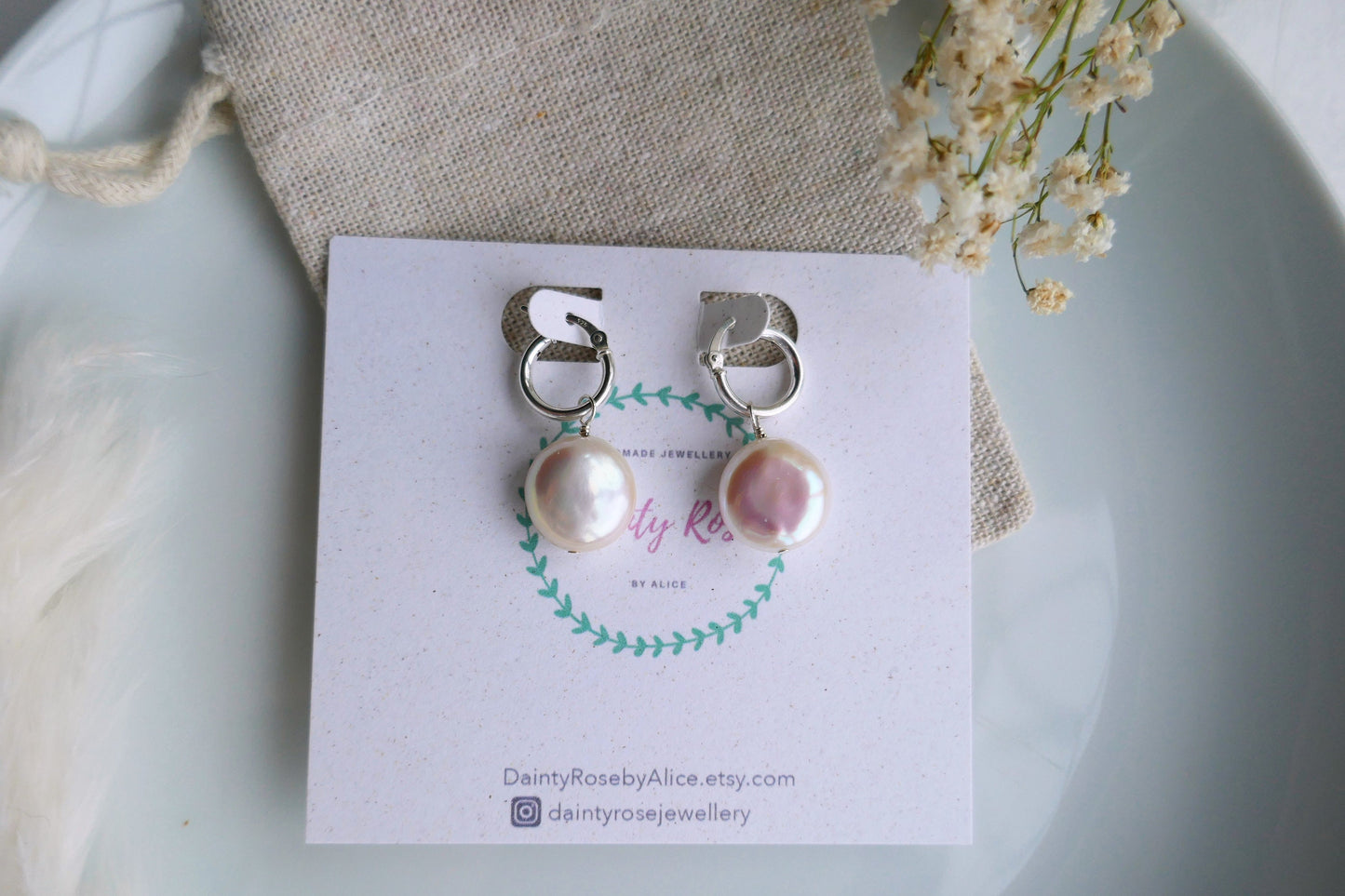 Freshwater coin pearl and small sterling silver hoop earrings | Bridal bridesmaid pearl hoop earrings with detachable pearls | Coin pearls