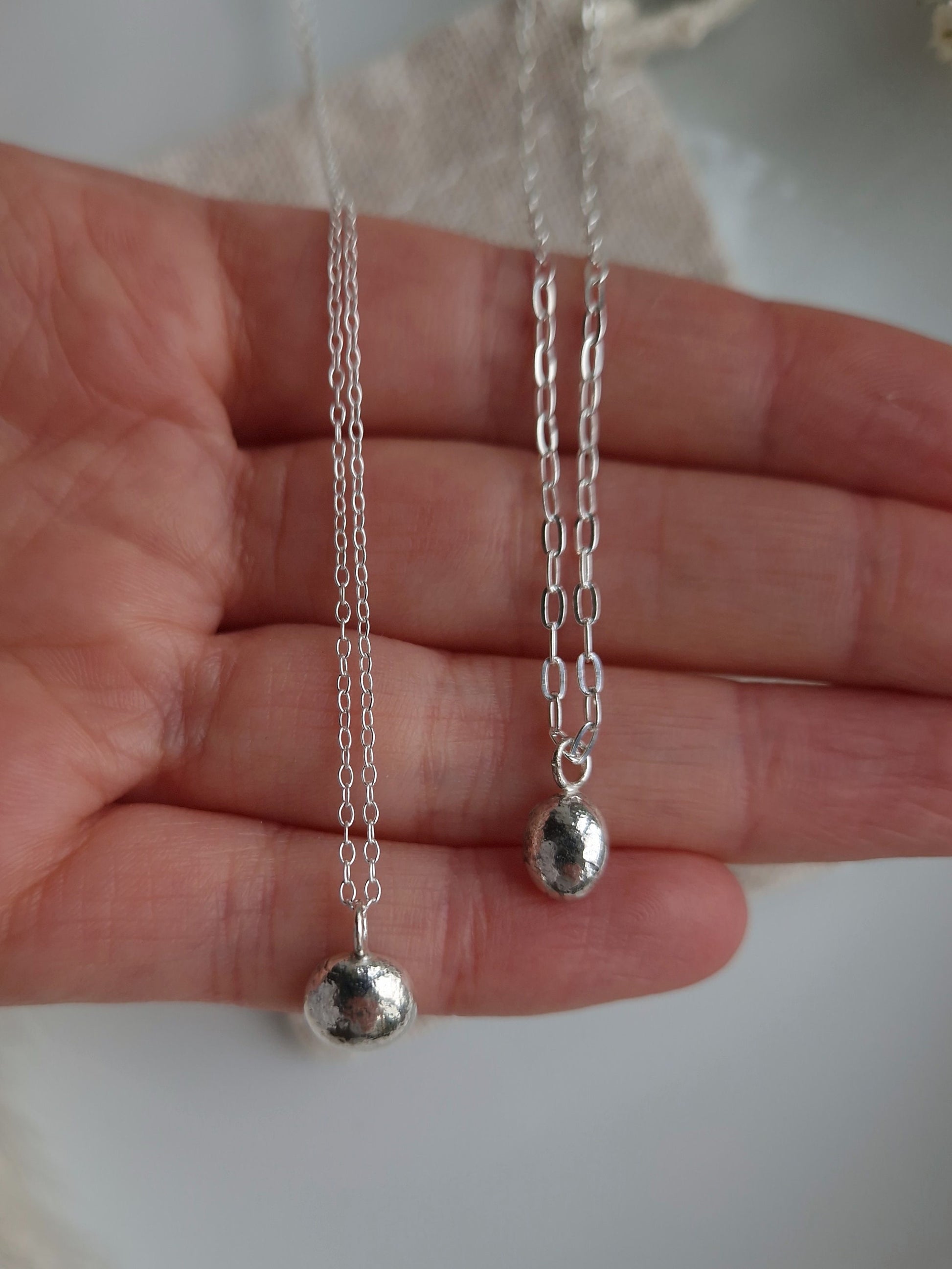 hammered chain sterling silver pebble necklace