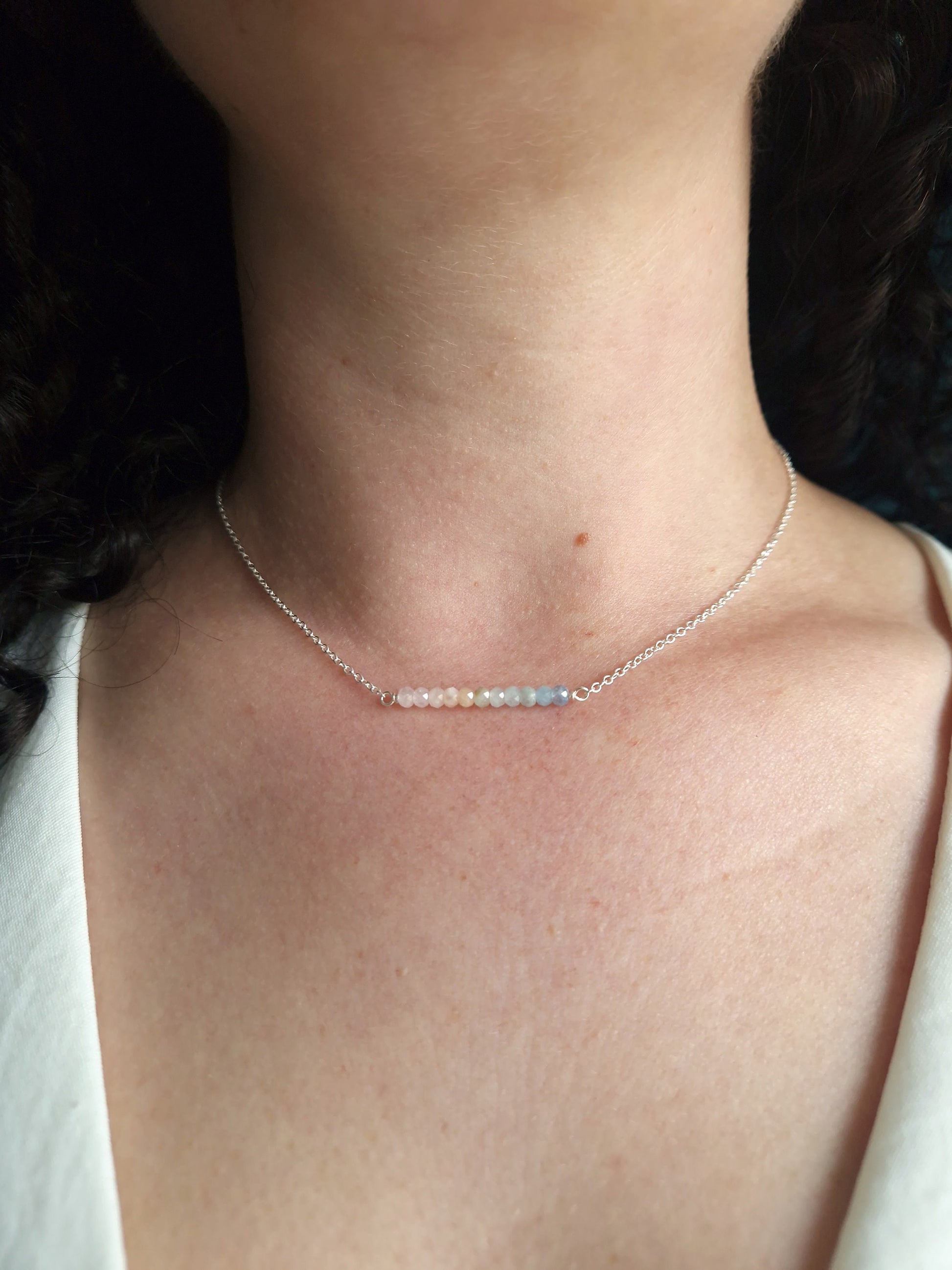 Rainbow morganite and 925 sterling silver necklace