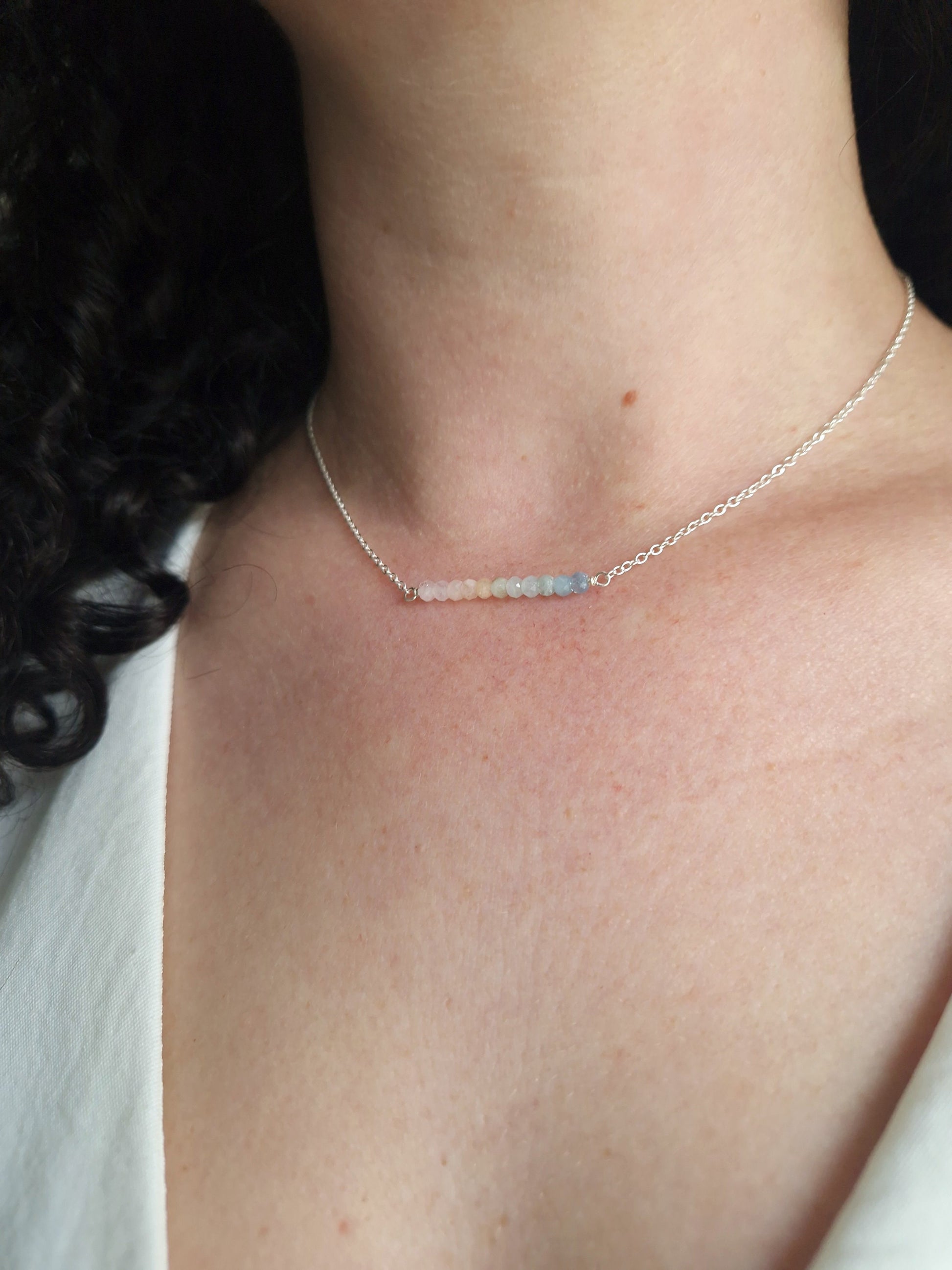 Morganite gemstone and silver necklace for sister