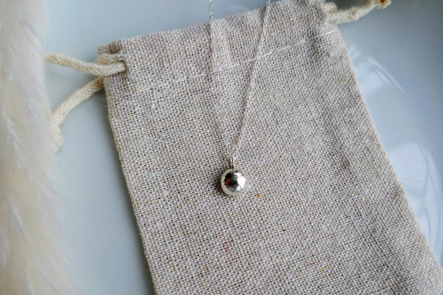 molten silver pebble necklace small
