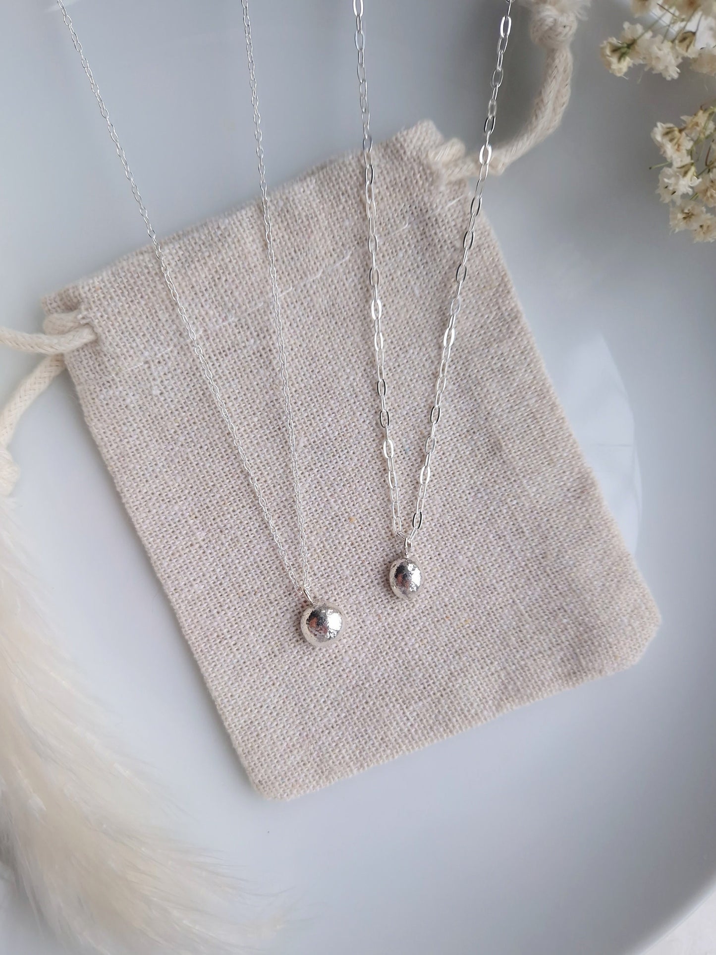 handmade sterling silver pebble necklace