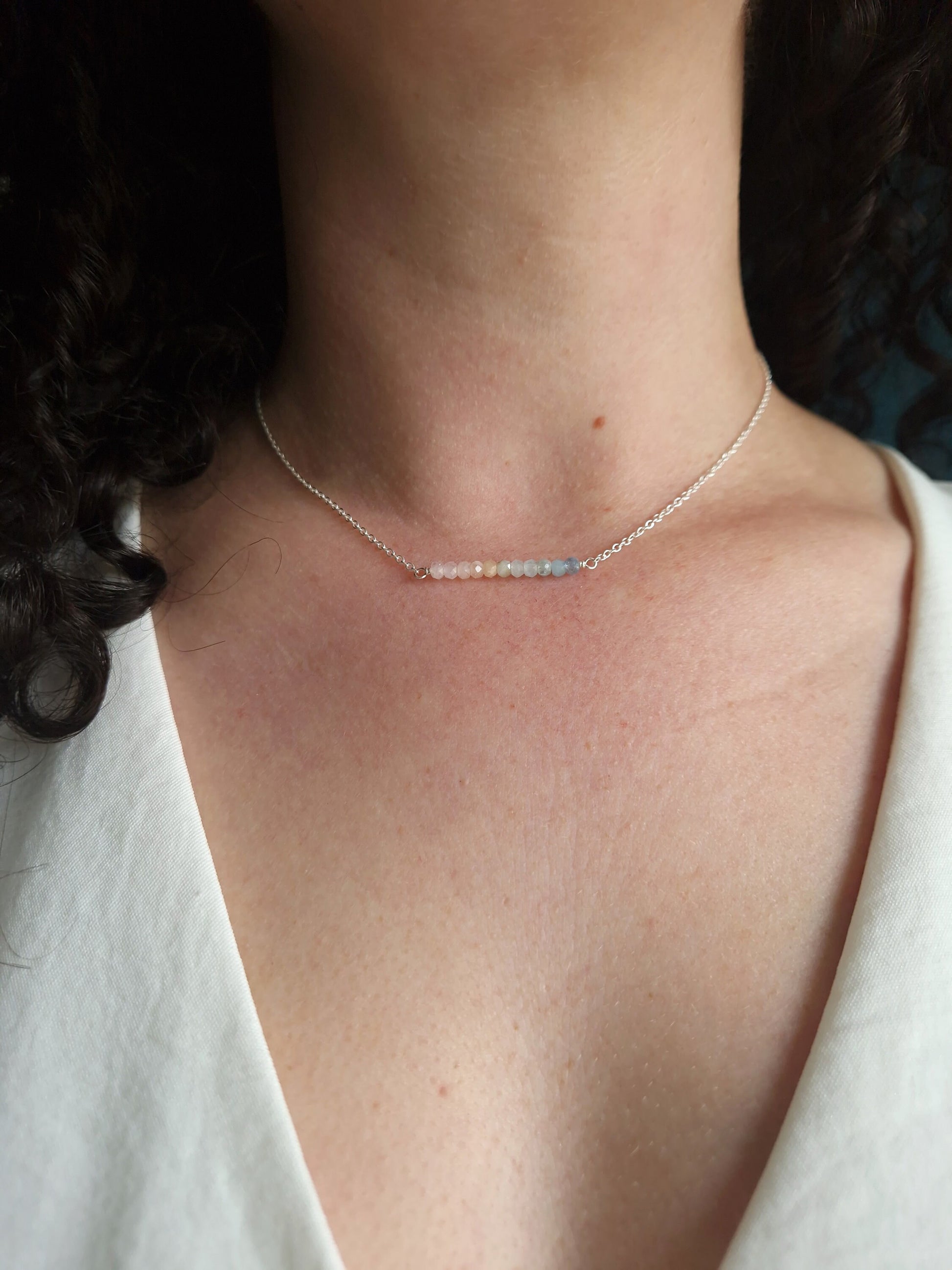 Multicoloured pastel gemstone and 925 silver necklace