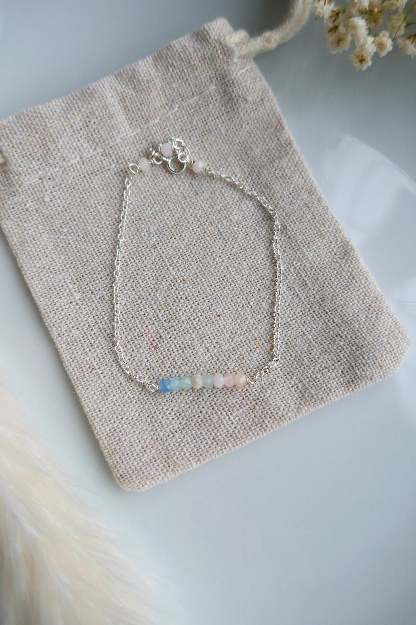 uk handmade morganite and silver bracelet